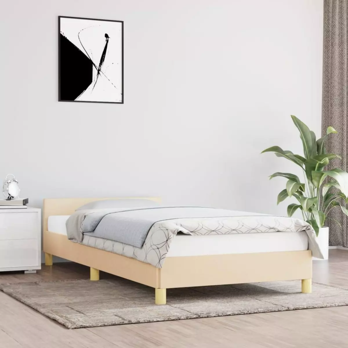 VIDAXL Cadre de lit avec tete de lit Creme 90x200 cm Tissu