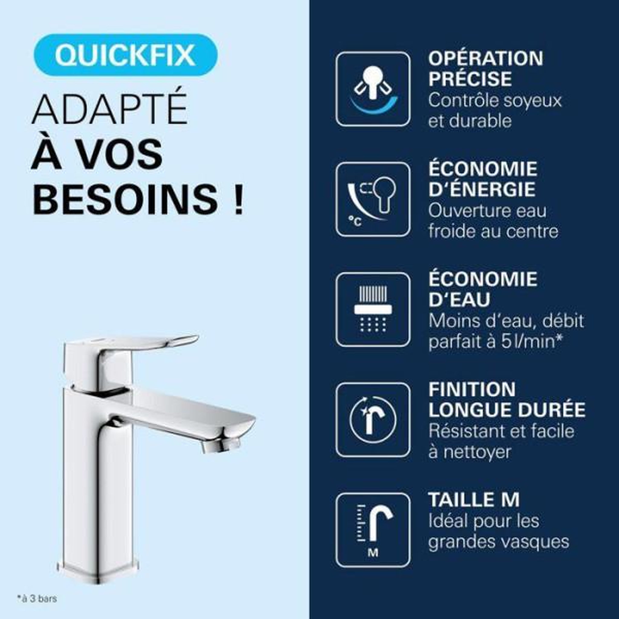 Voir la diapositive 4 : Grohe Mitigeur de lavabo - grohe dice - taille m - cartouche ch3 & clic-clac - chrome