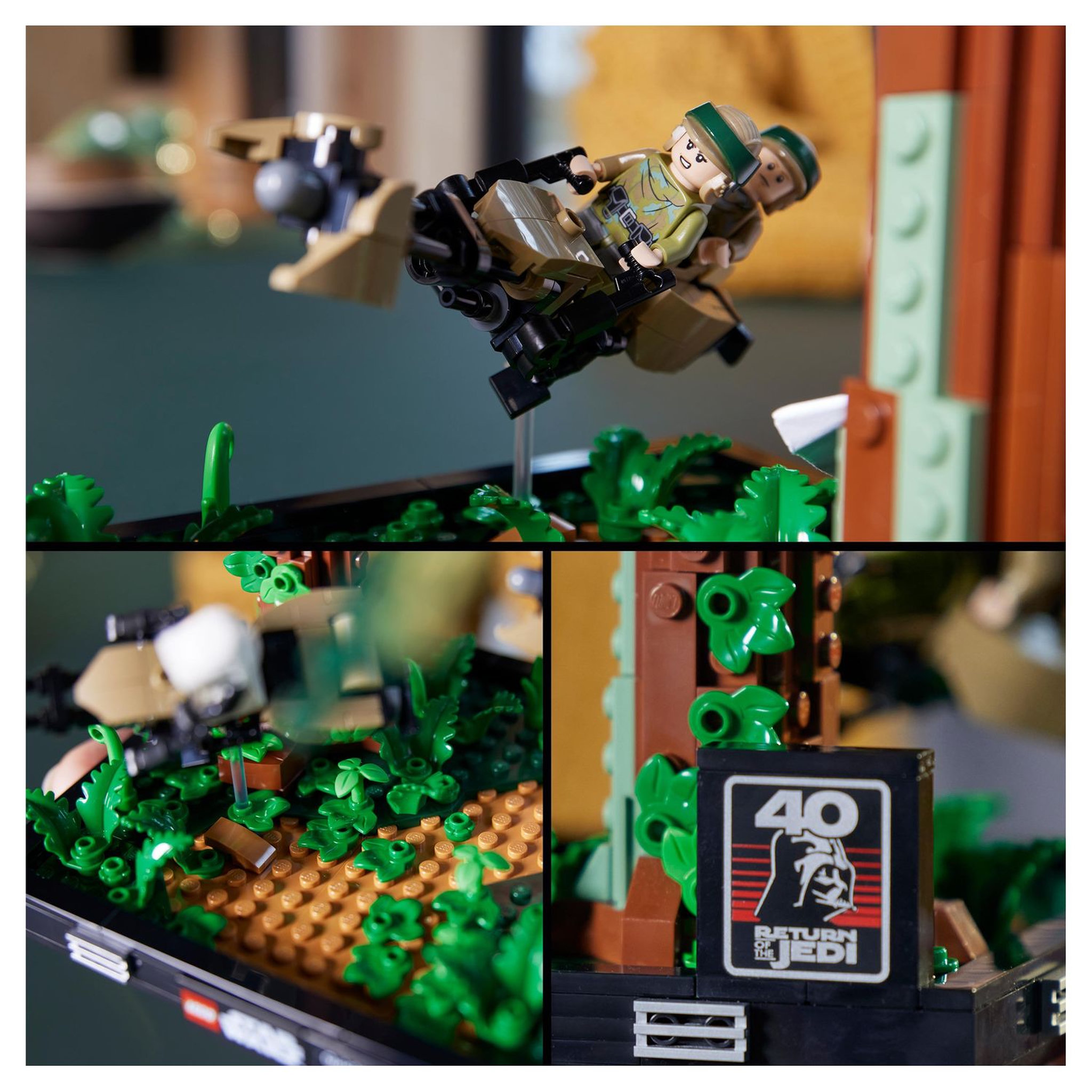 Voir la diapositive 5 : LEGO Star Wars 75353 Diorama de la Course-Poursuite en Speeder sur Endor, Maquette avec Luke Skywalker, Princesse Leia et Scout Trooper plus Speeder Bikes, Collection Le Retour du Jedi