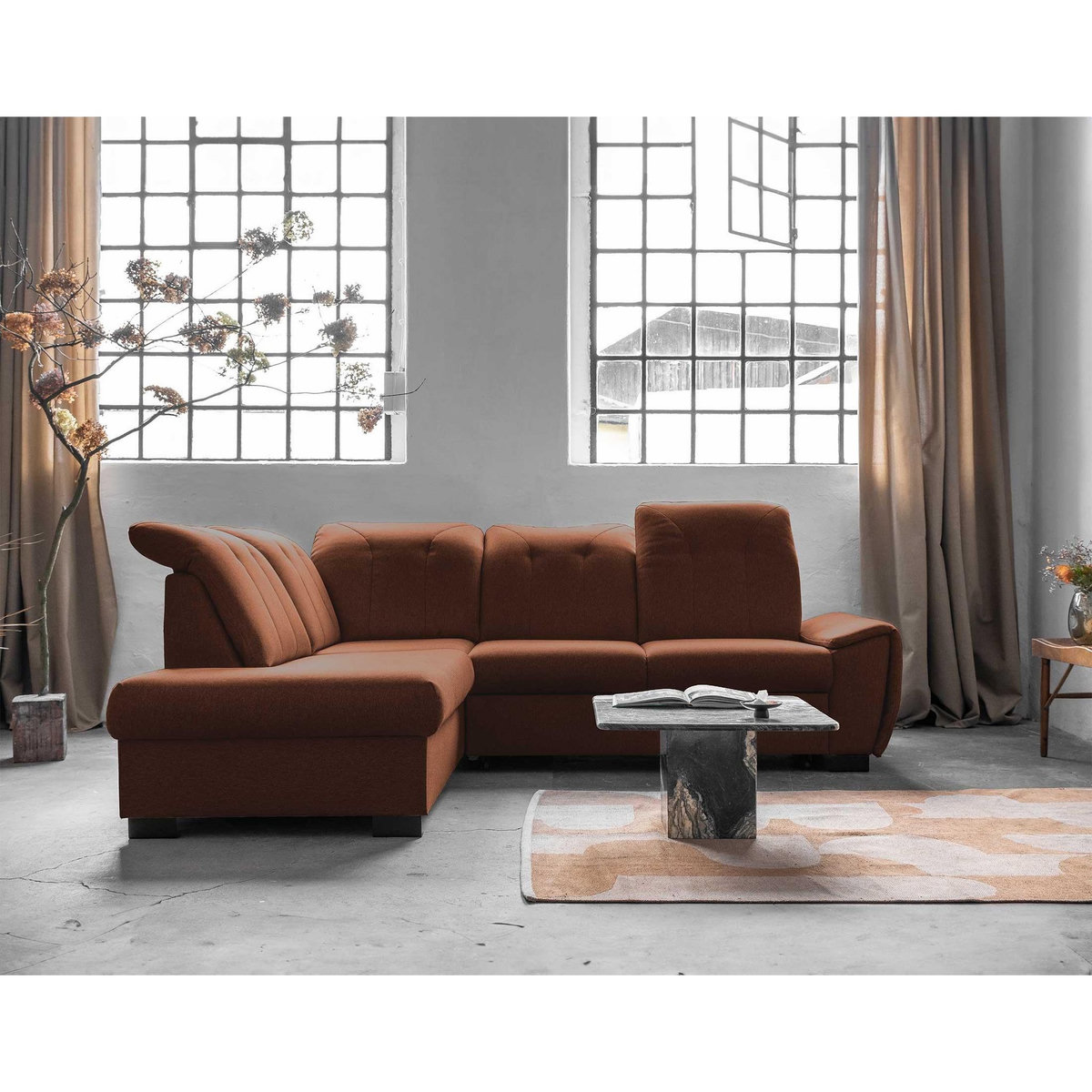 BEST MOBILIER Paul - canapé d'angle gauche - 5 places - convertible avec coffre et têtières - en tissu