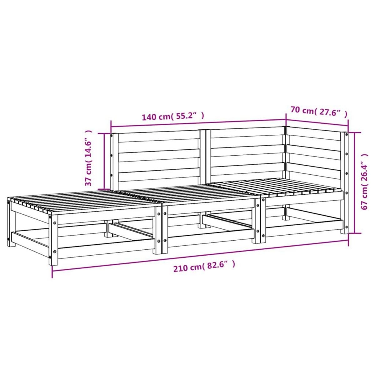 VIDAXL Canape de jardin repose-pieds 2 places bois massif de pin