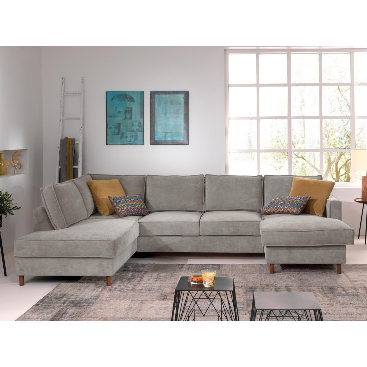 LISA DESIGN Jake - canapé panoramique d'angle gauche - convertible avec coffre - 7 places - en velours côtelé