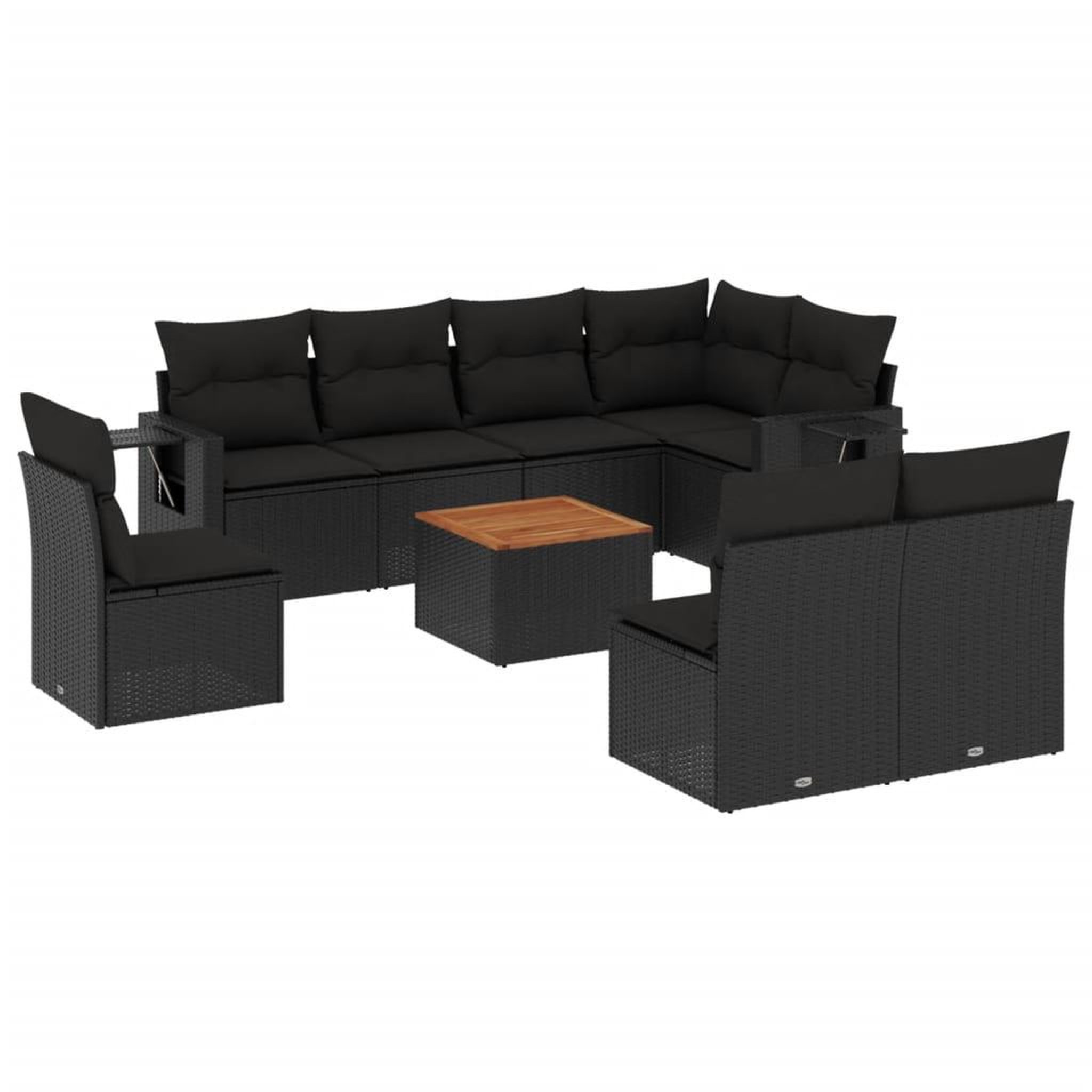 Voir la diapositive 2 : VIDAXL Salon de jardin 9 pcs avec coussins noir resine tressee