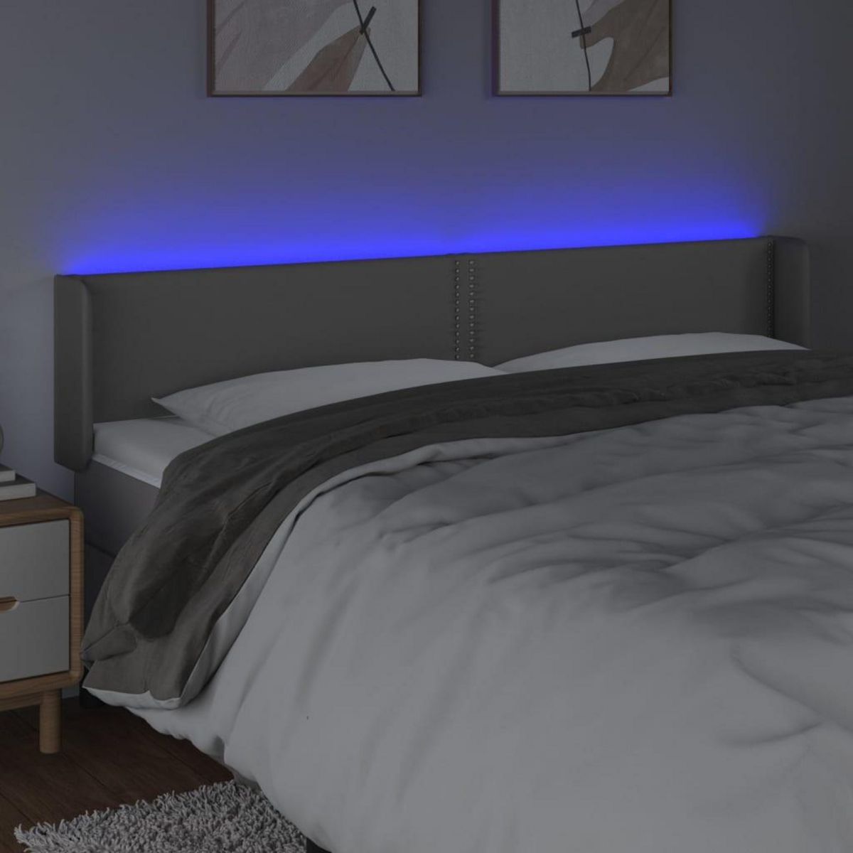 VIDAXL Tete de lit a LED Gris 163x16x78/88 cm Similicuir