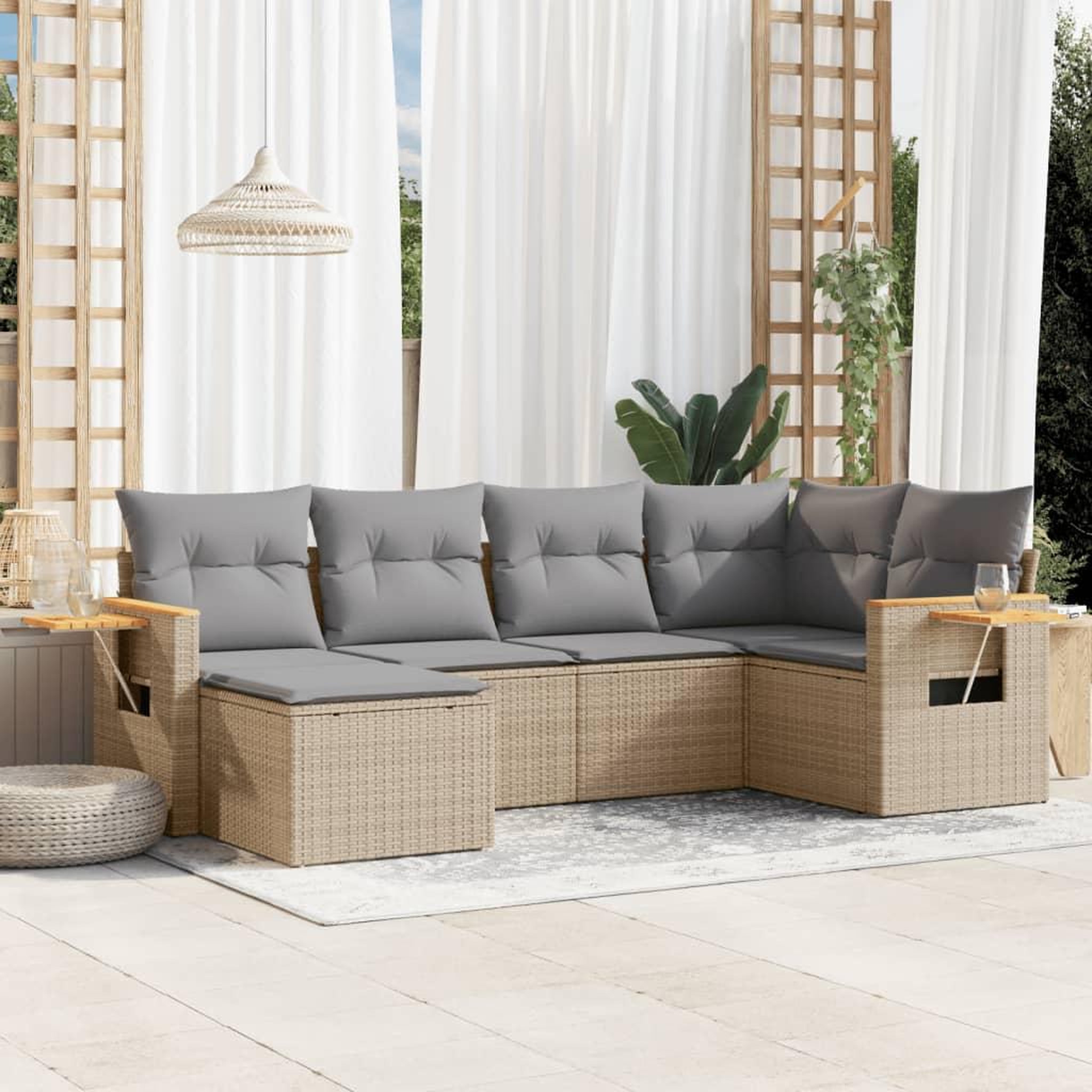 VIDAXL Salon de jardin avec coussins 6 pcs beige resine tressee