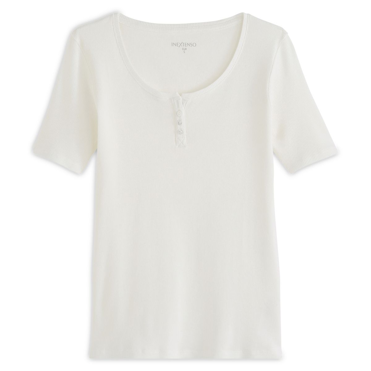 INEXTENSO T-shirt manches courtes col tunisien blanc femme