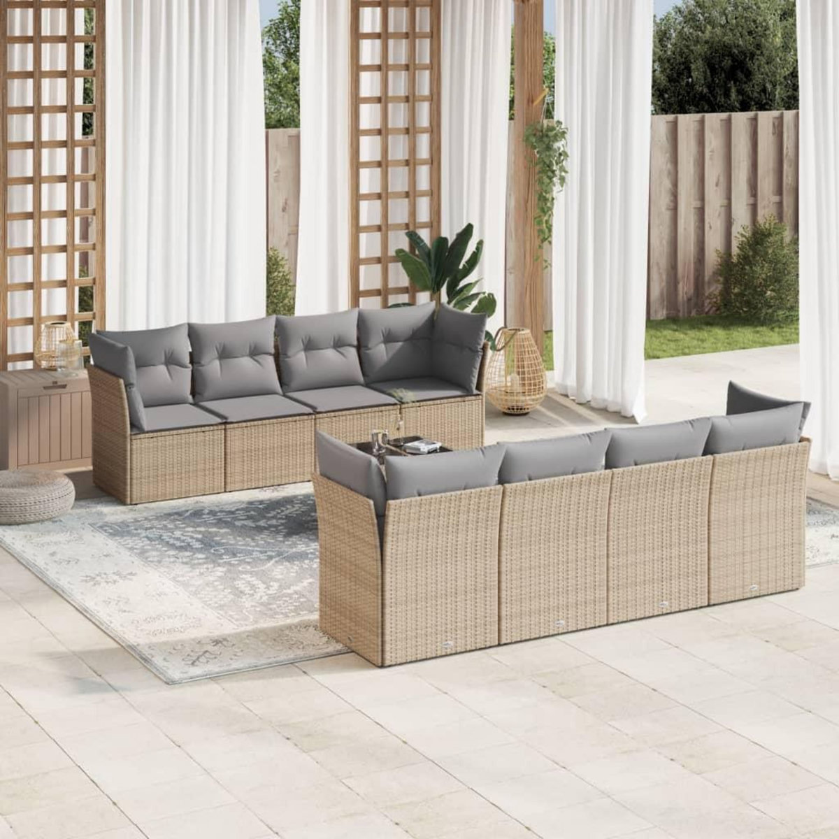 VIDAXL Salon de jardin avec coussins 9 pcs beige resine tressee