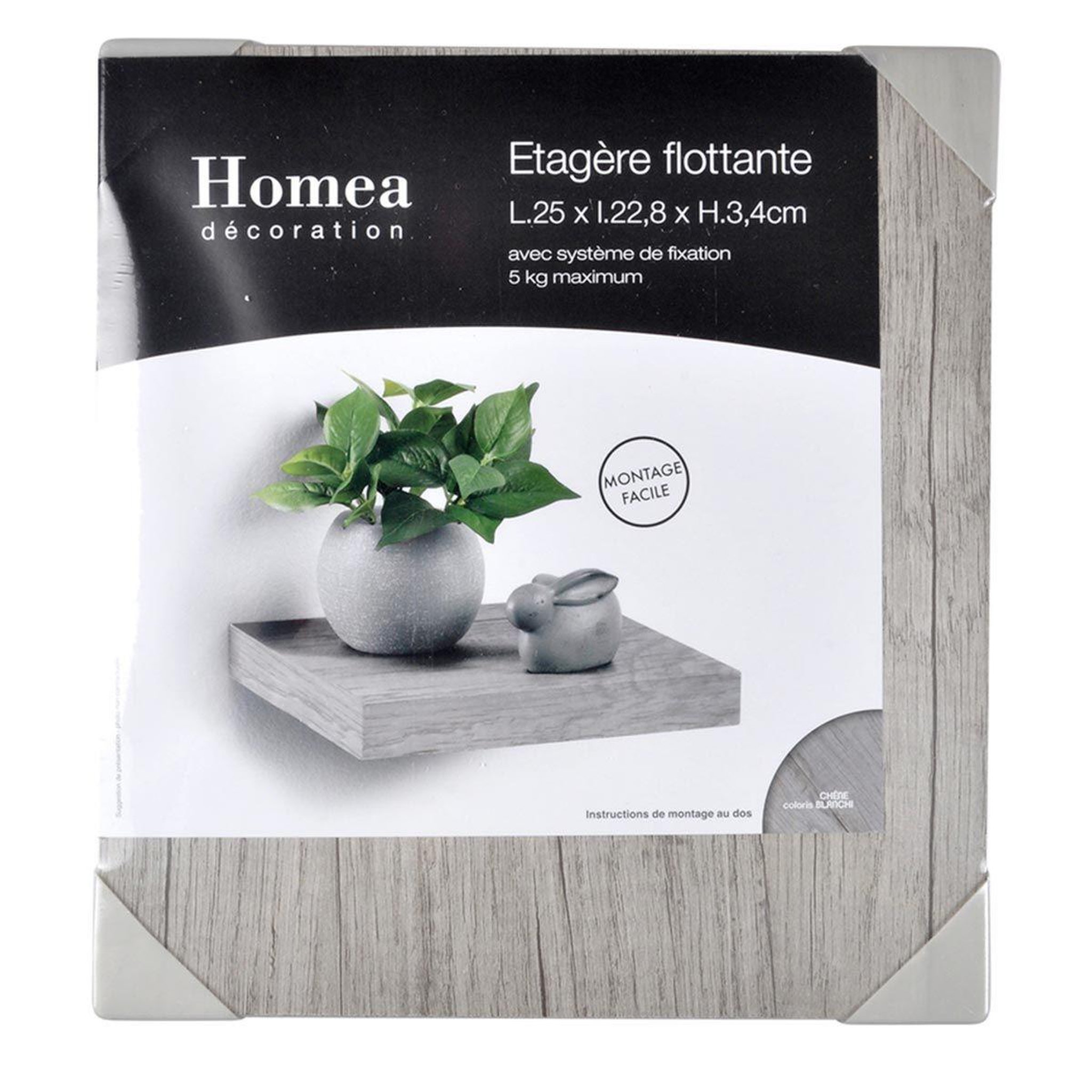 Voir la diapositive 2 : HOMEA Étagère Murale Design  Flottante  25cm Chêne Blanchi