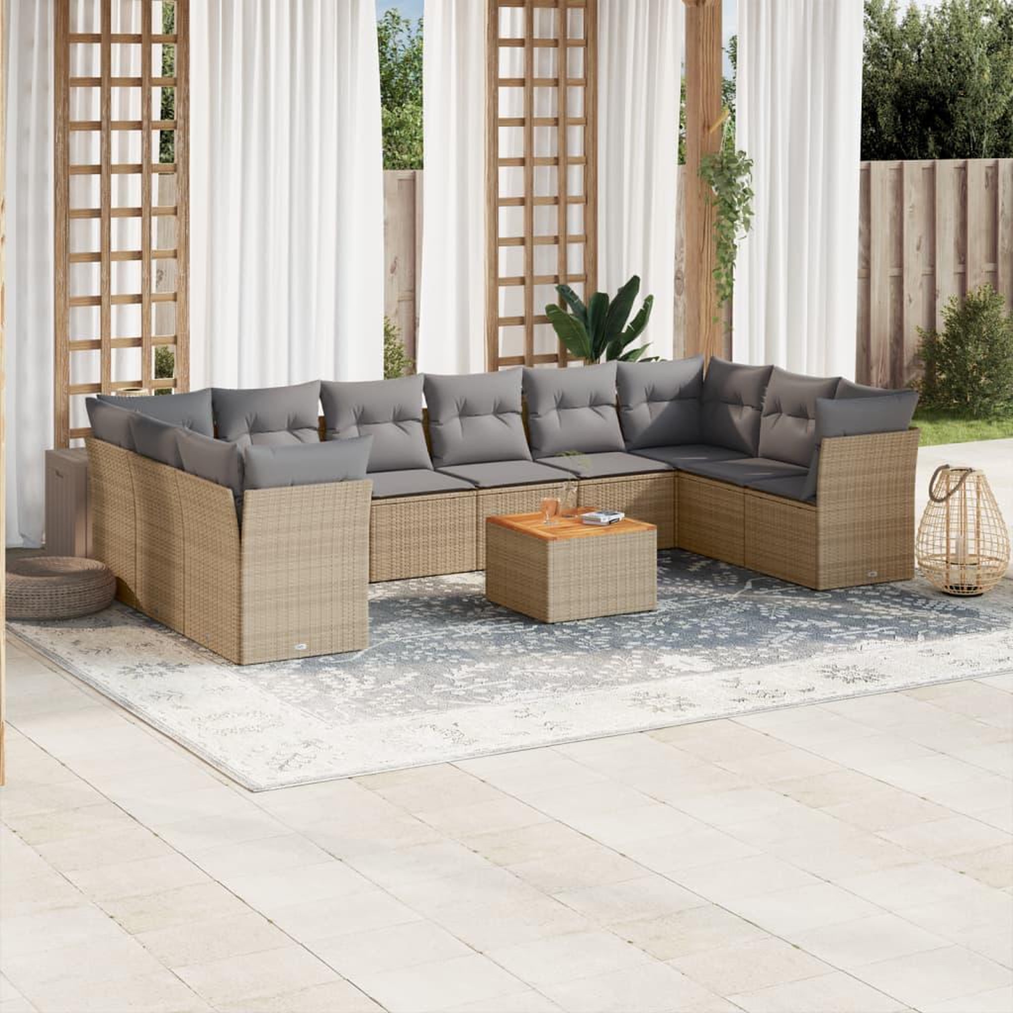 VIDAXL Salon de jardin et coussins 11 pcs melange beige resine tressee