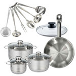 Fackelmann Set 1 poêle 28 cm en inox et couvercle, 3 faitouts inox 16, 20 et 24 cm et 6 ustensiles inox Fackelmann Eterna