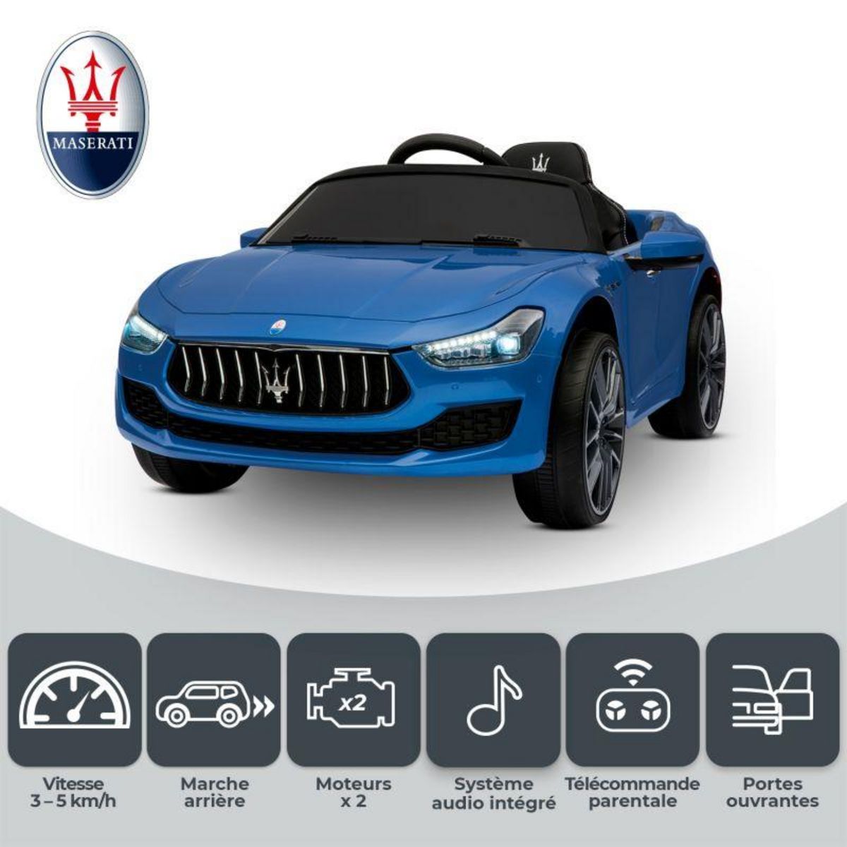 JT2D Maserati Ghibli Voiture Electrique Enfant (2 x 25W) 108 x 56 x 44 cm - Marche av/ar, Phares, Musique et Télécommande parentale