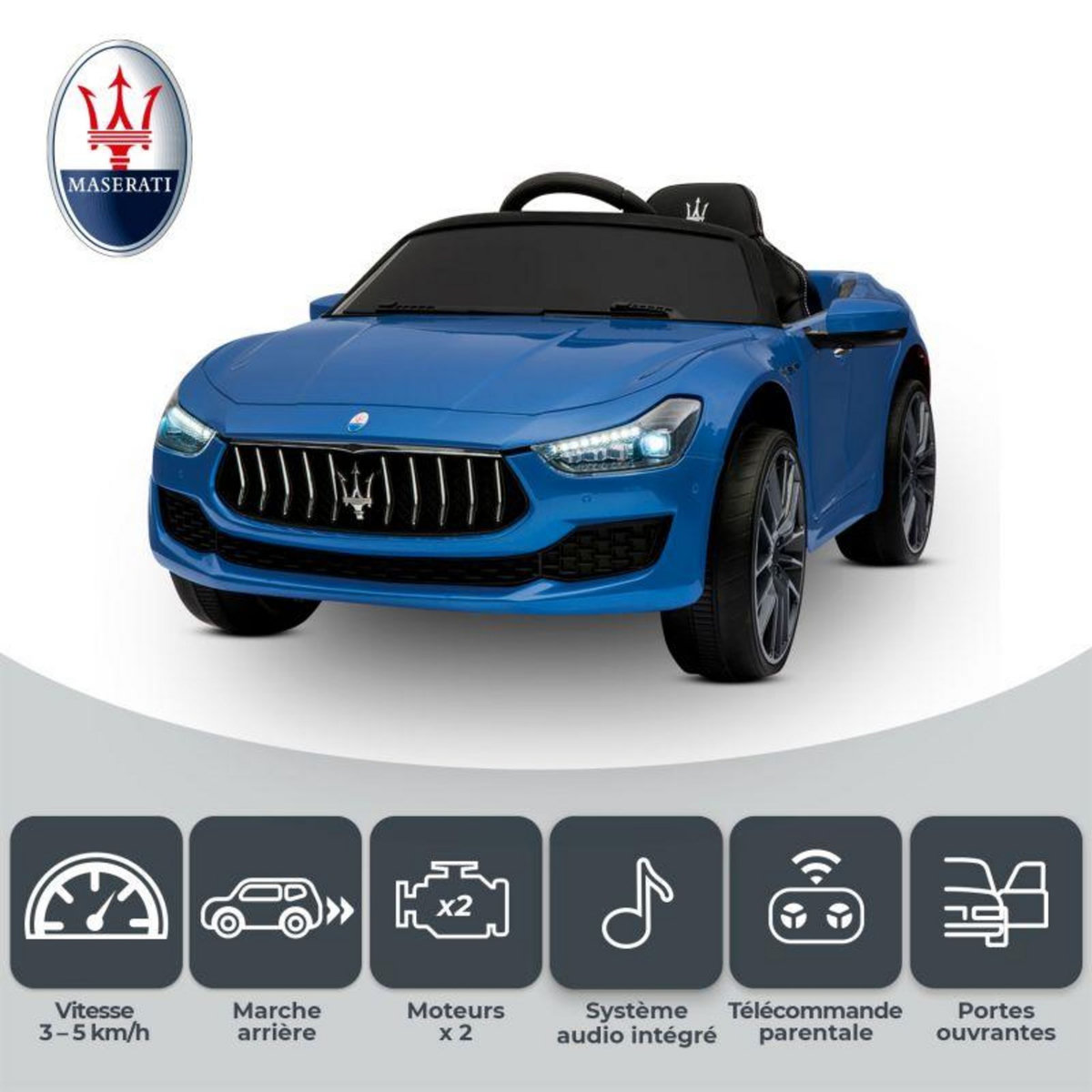 JT2D Maserati Ghibli Voiture Electrique Enfant (2 x 25W) 108 x 56 x 44 cm - Marche av/ar, Phares, Musique et Télécommande parentale