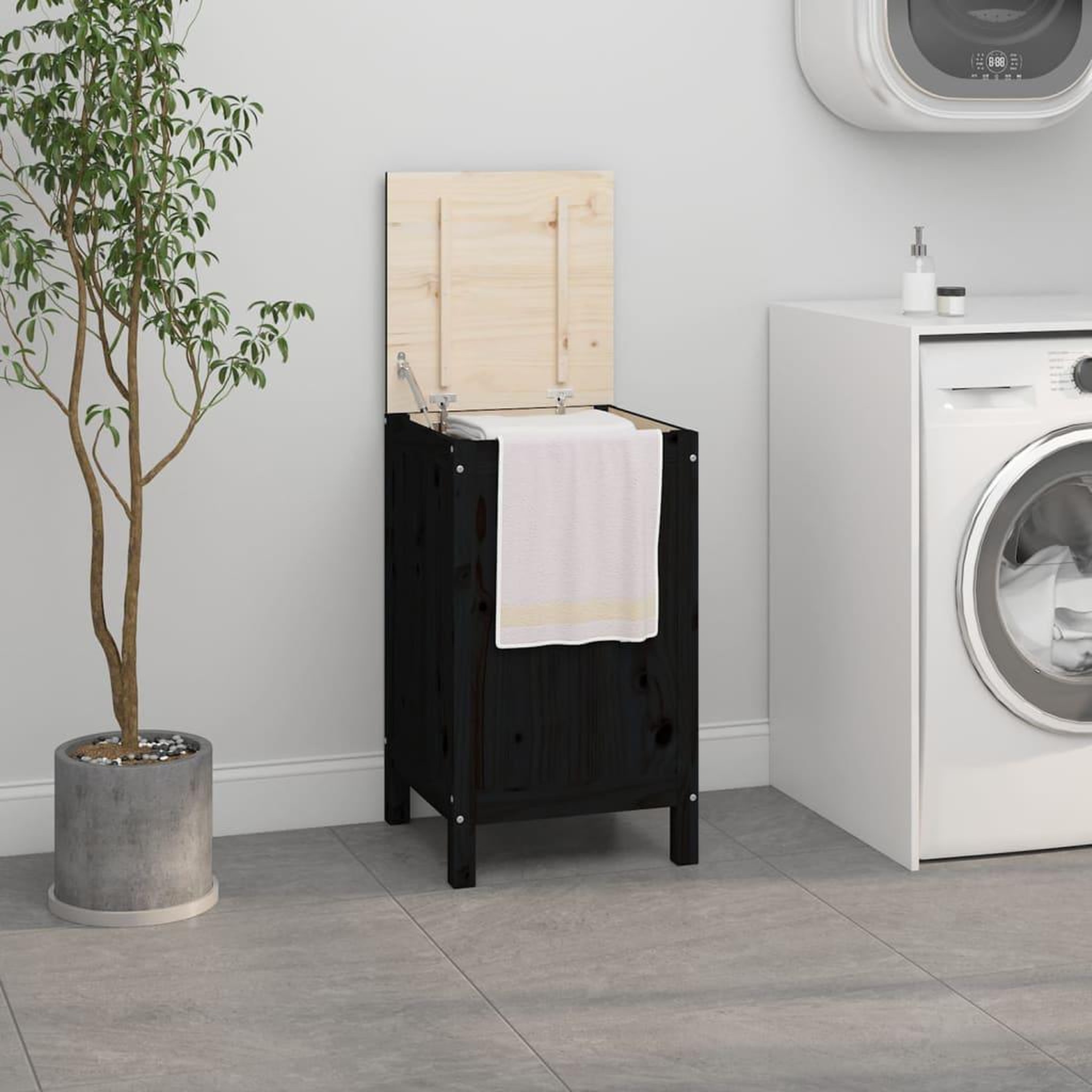 Voir la diapositive 1 : VIDAXL Boîte a linge Noir 44x44x76 cm Bois massif de pin