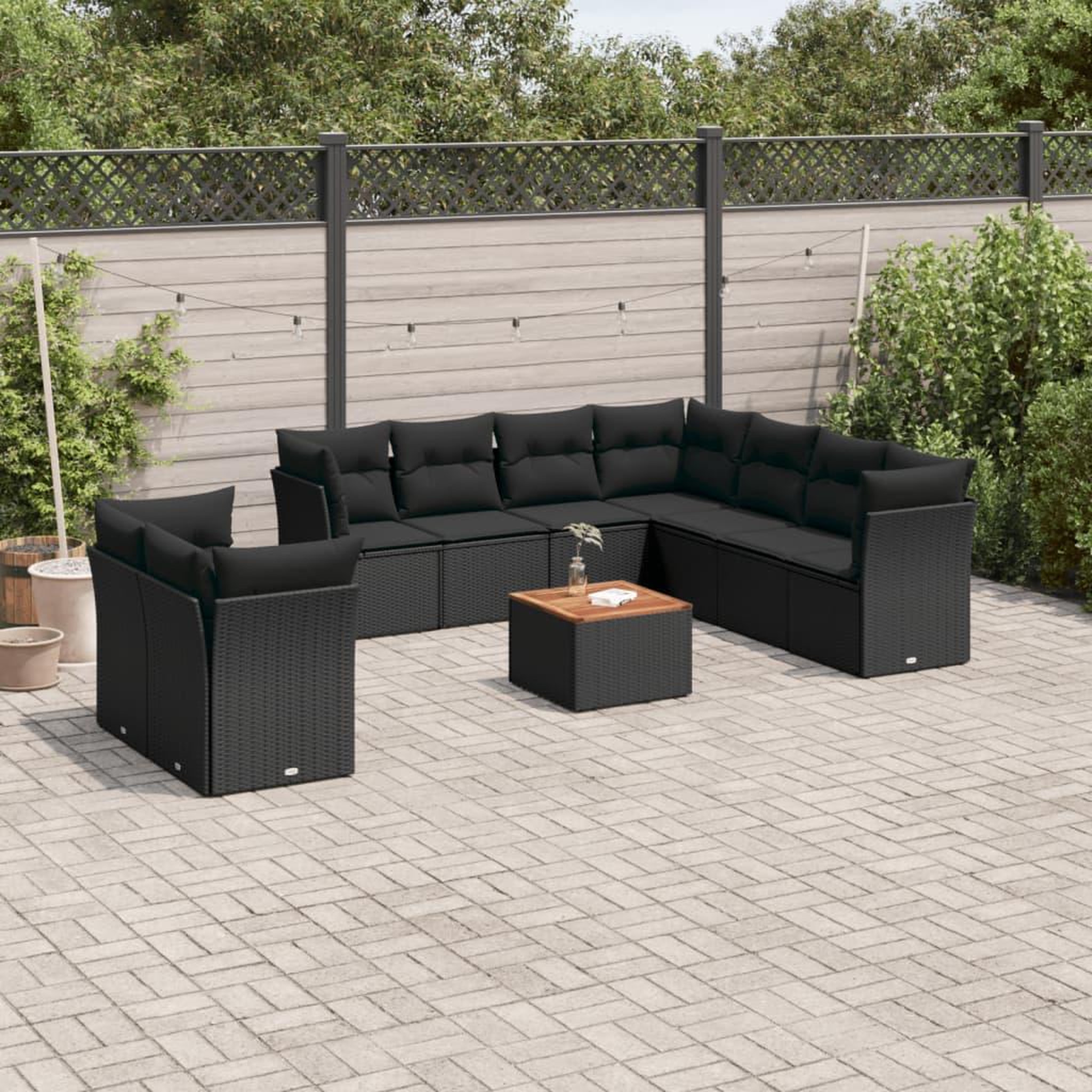 VIDAXL Salon de jardin 10 pcs avec coussins noir resine tressee