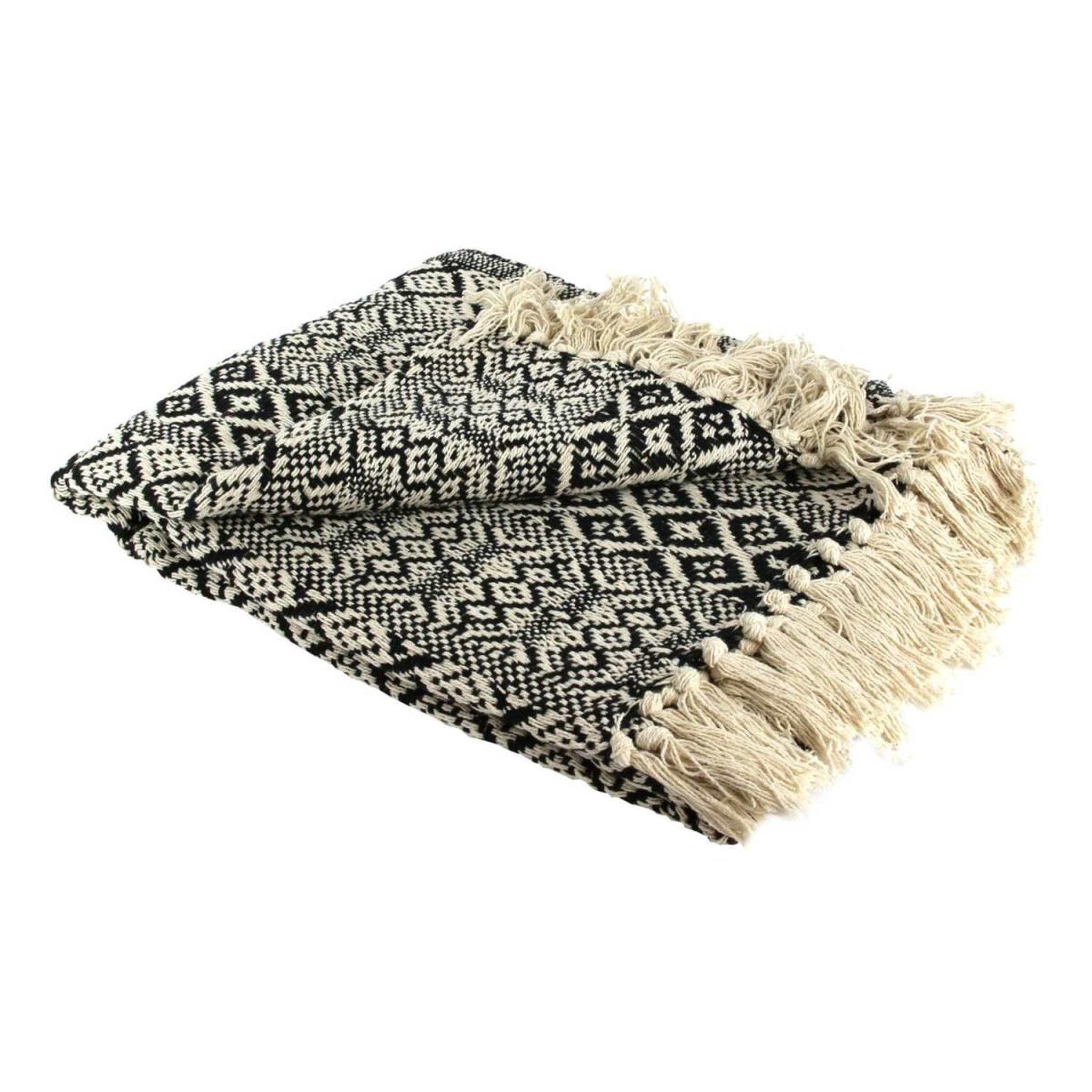 Voir la diapositive 2 : The Home Deco Factory Plaid déco à franges  ethnick  120x150cm écru