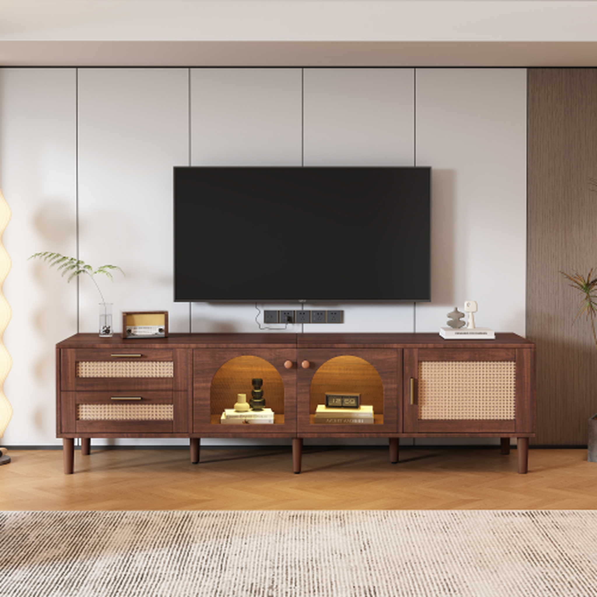 Voir la diapositive 4 : MERAX Meuble tv marron 180 cm led panneau de particules