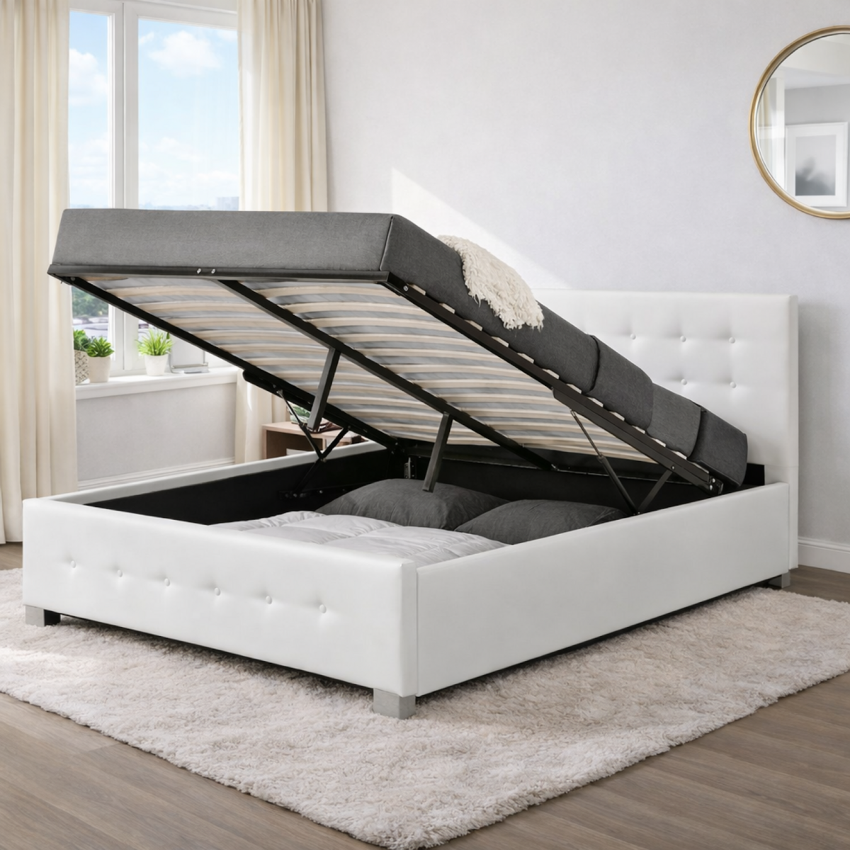 CONCEPT USINE Structure de lit avec coffre 160 x 200 cm blanc NEWINGTON