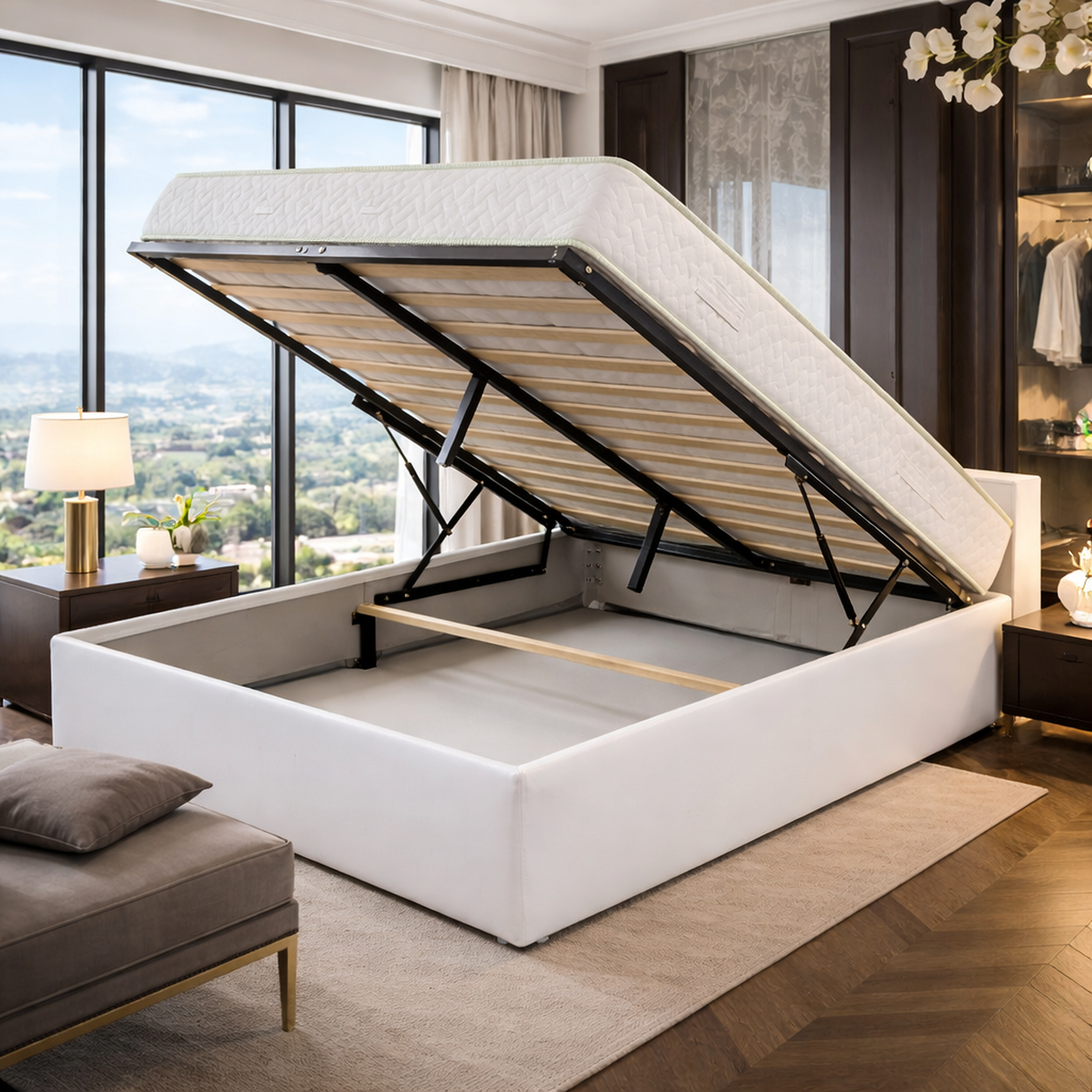 Voir la diapositive 1 : LITERIE JULIEN Ensemble Lit Coffre et Matelas  Haute Densité Confort Souple