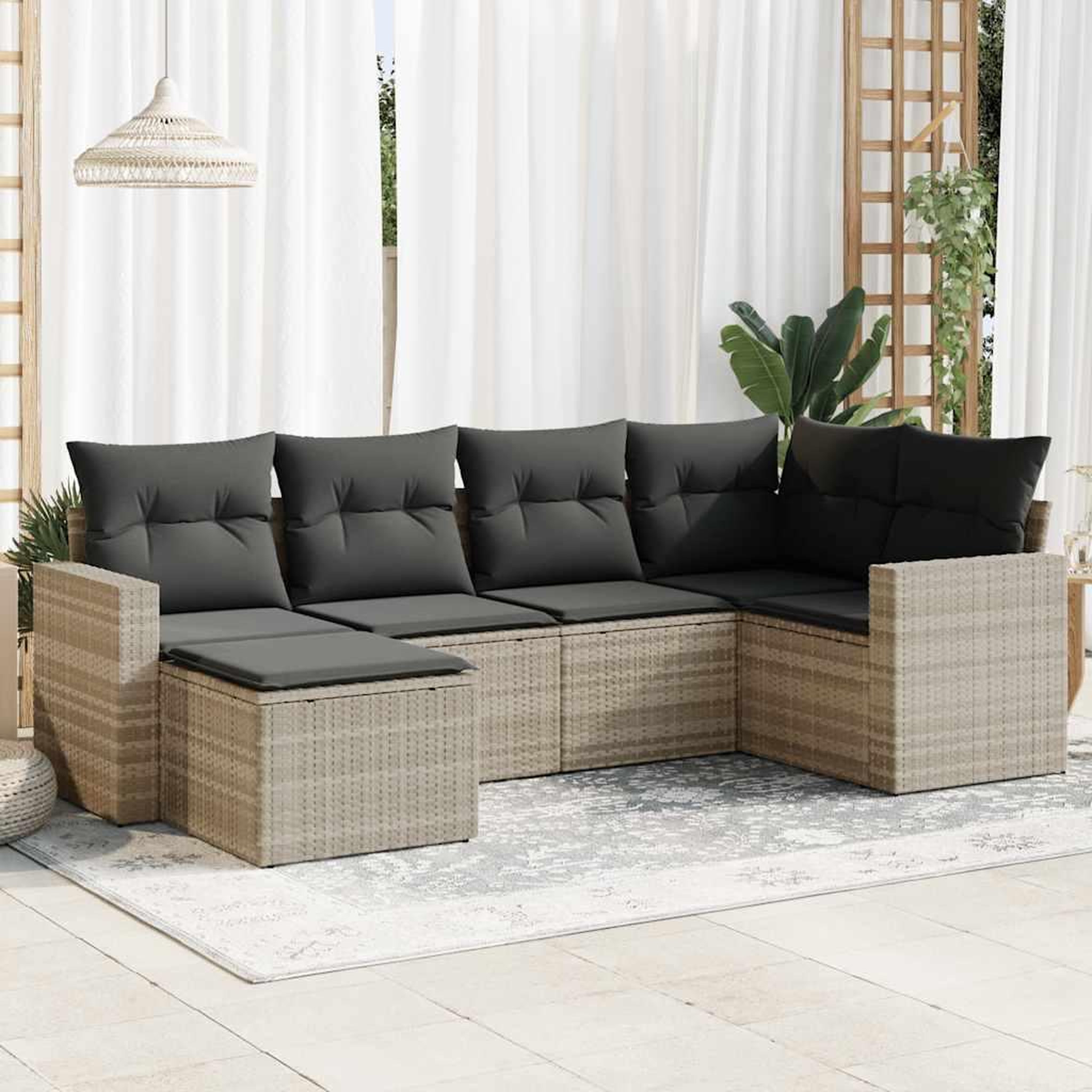 VIDAXL Salon de jardin 6 pcs avec coussins gris clair resine tressee