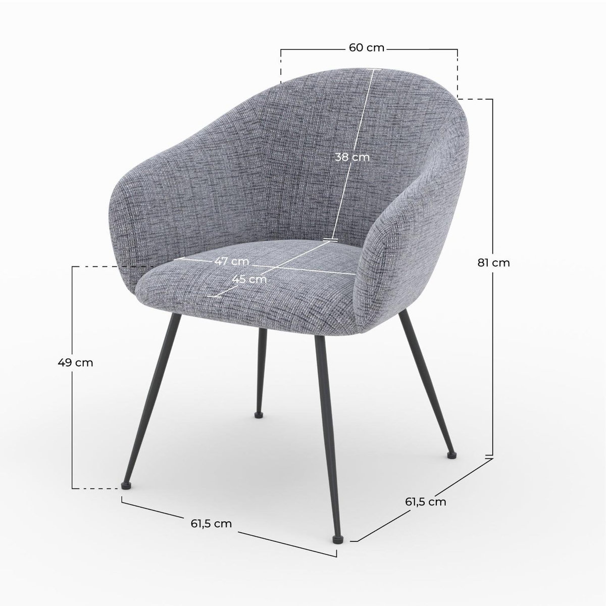 MAISON PAVANE Fauteuil en tissu gris chiné et pieds en métal noir-Socky