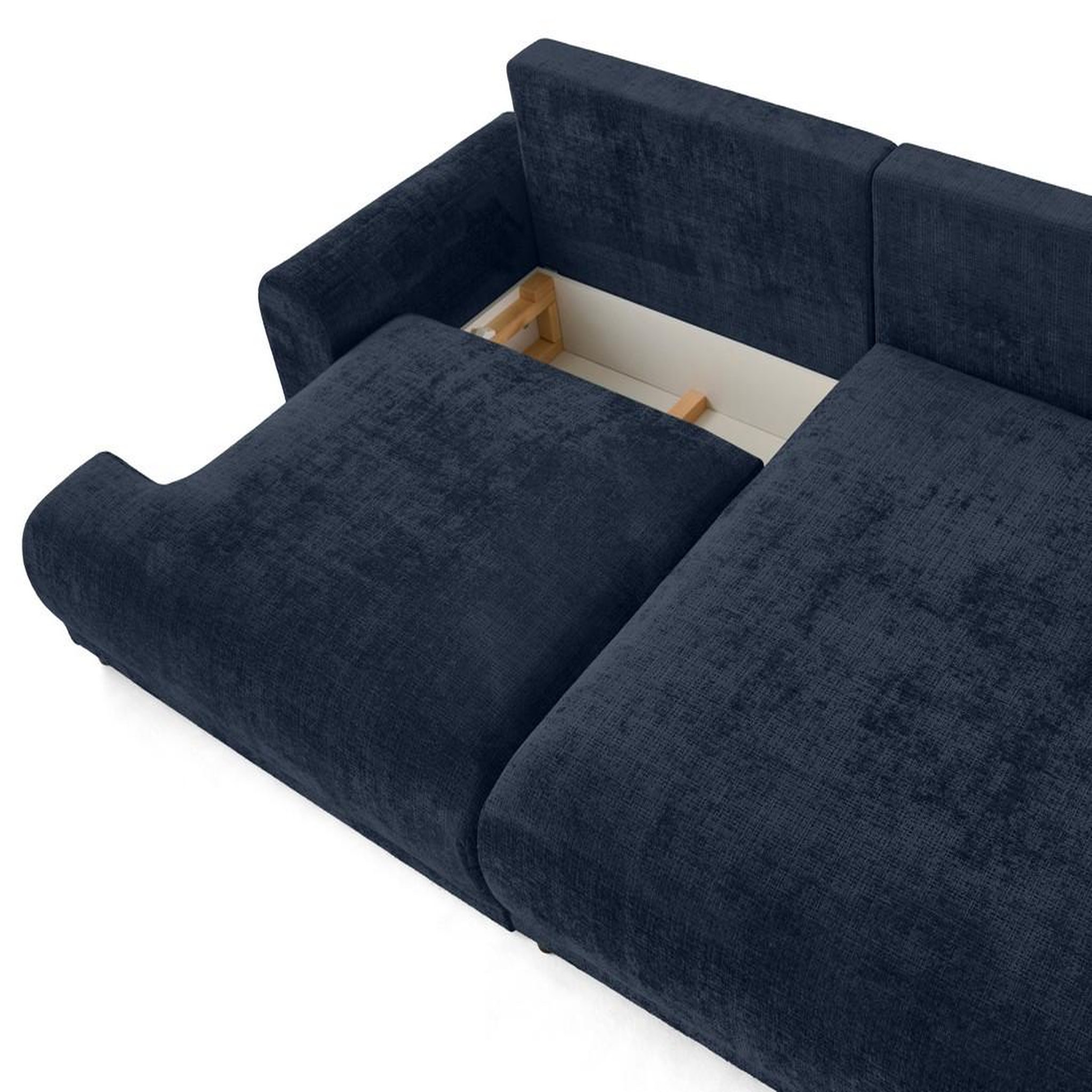 Voir la diapositive 3 : BEST MOBILIER Nelly - canapé d'angle droit 4 places convertible avec coffre en velours texturé