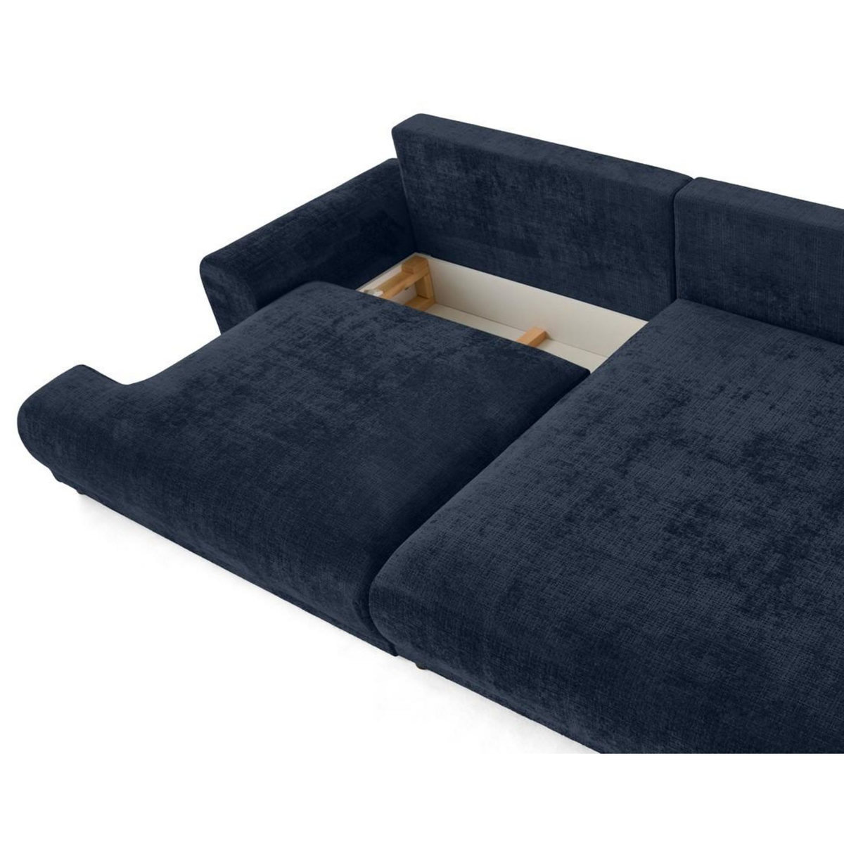 LISA DESIGN Nelly - canapé d'angle droit 4 places convertible avec coffre en velours texturé