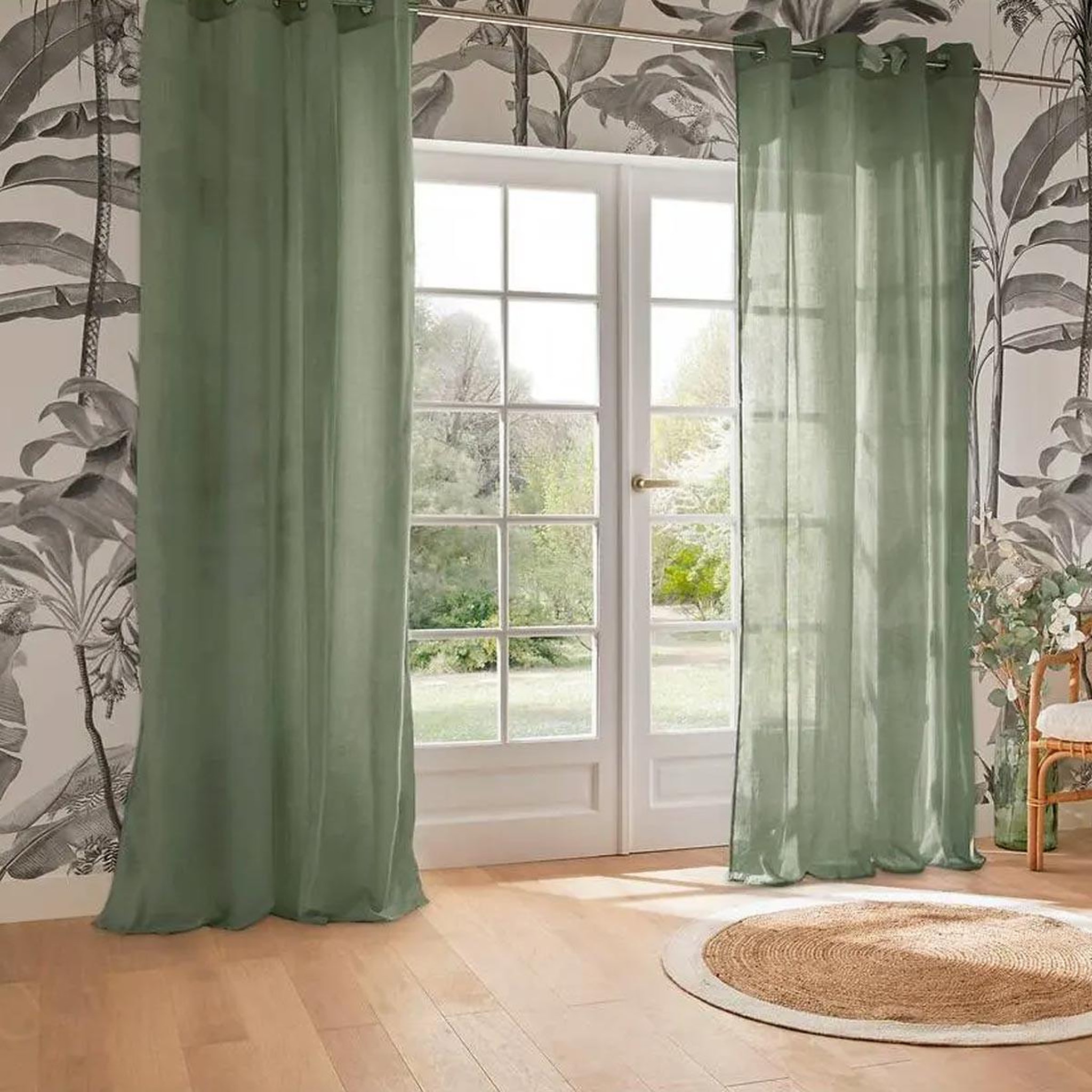 Voir la diapositive 2 : ATMOSPHERA Rideau voilage à œillets  paxta  135x240cm vert céladon