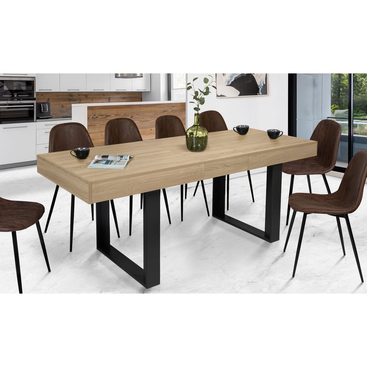 Table de séjour salle à manger extensible style industriel 160/200 cm MILTON