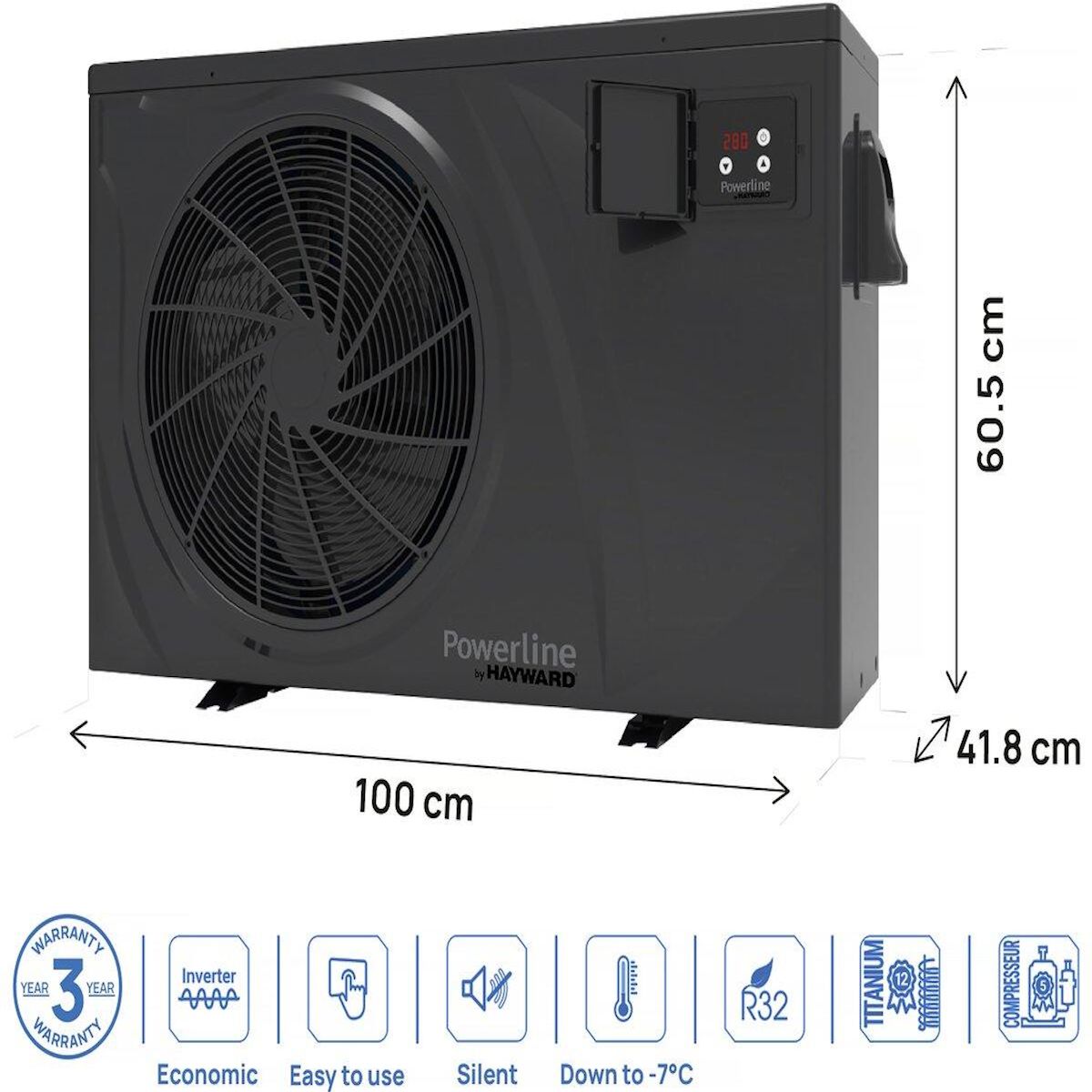 Hayward Pompe à chaleur pour piscine 6 kw/h inverter  PowerLine by Hayward  - Noir
