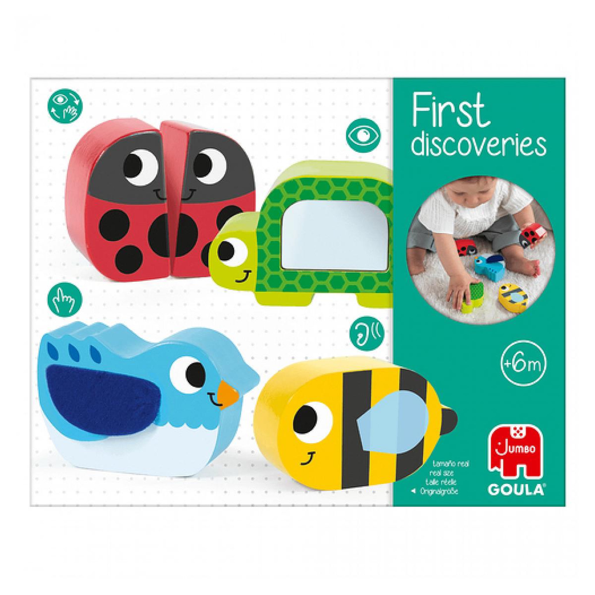 Voir la diapositive 3 : Goula First discoveries Quatre animaux en bois