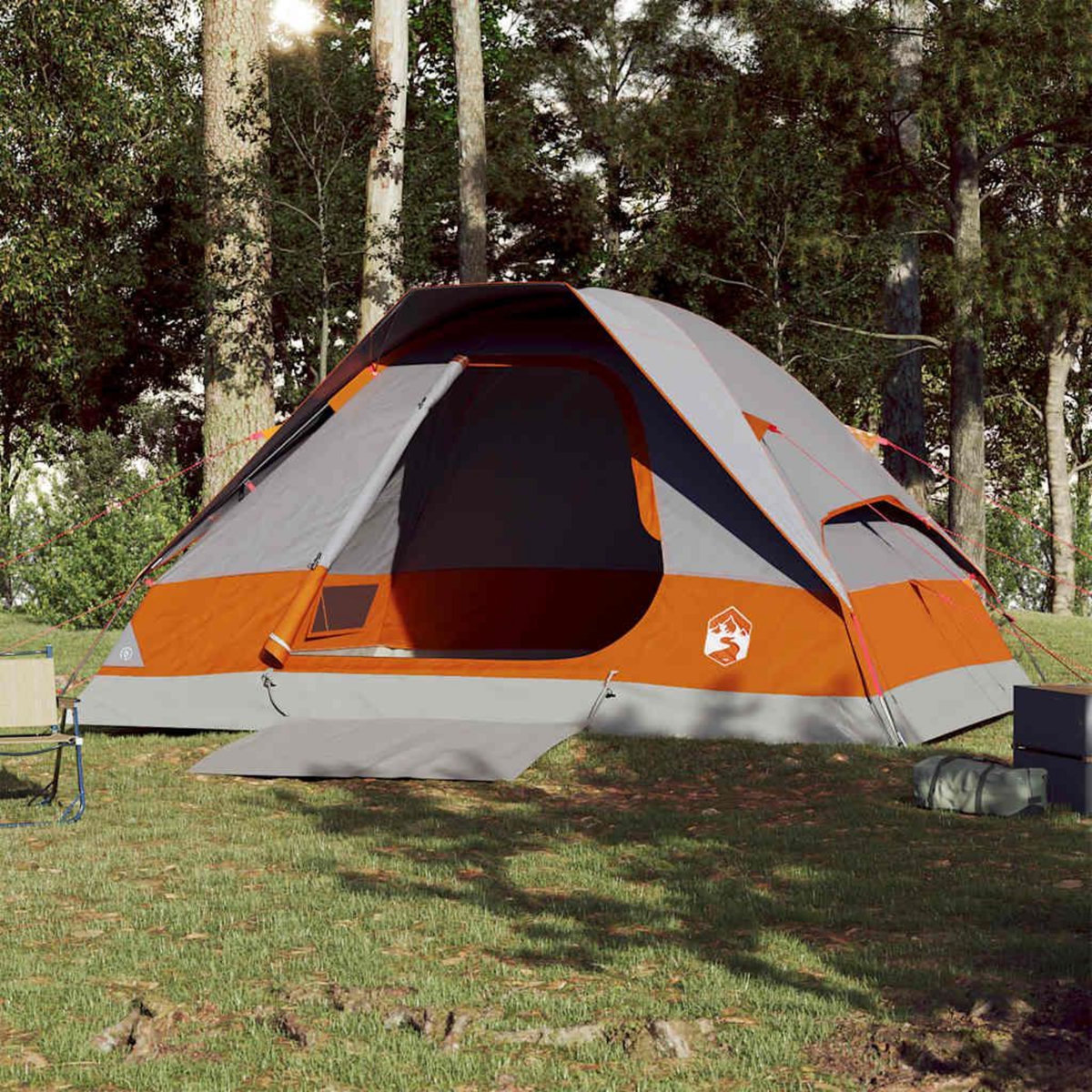 VIDAXL Tente de camping a dome 4 personnes gris et orange impermeable
