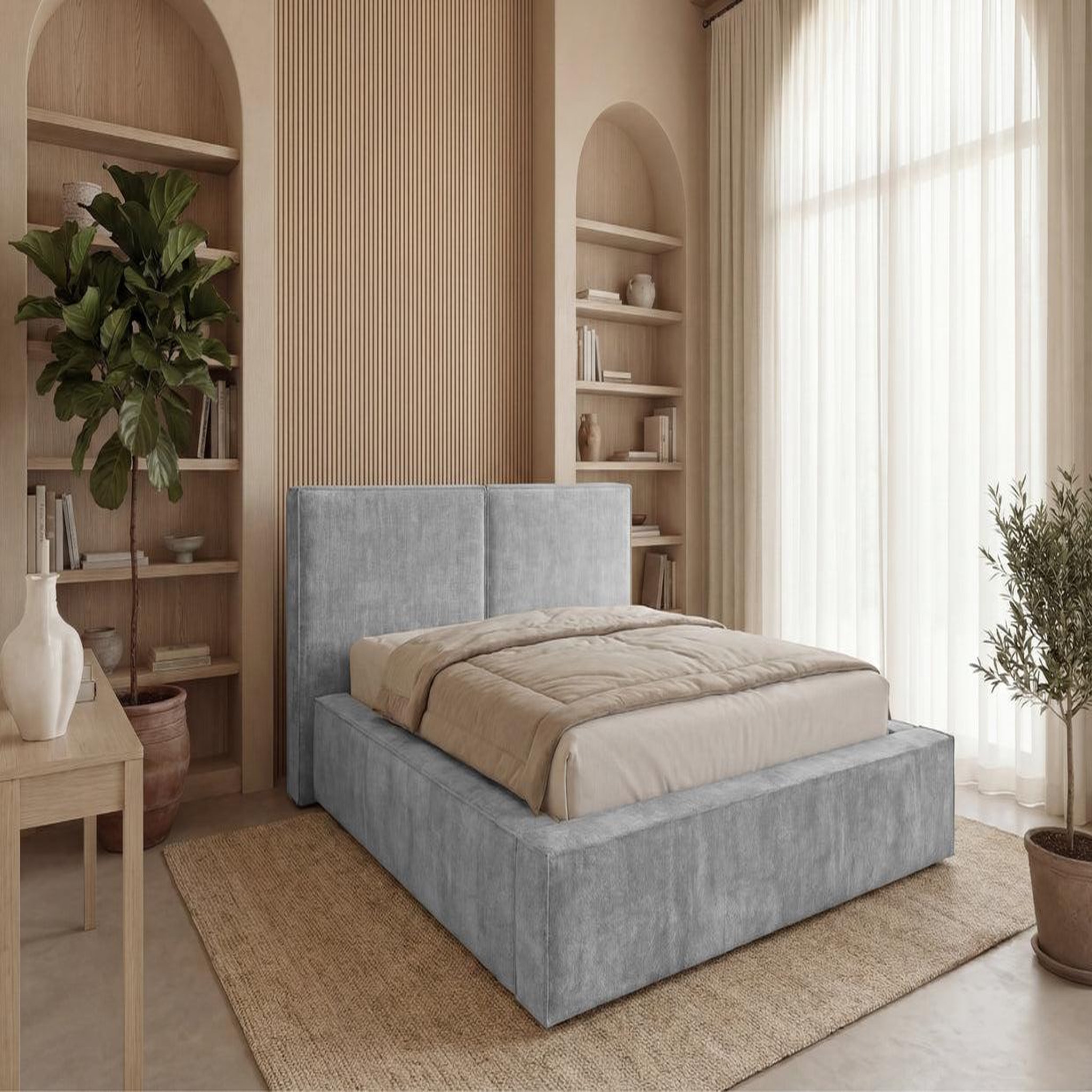 Voir la diapositive 2 : CASANOVA PARIS Celia - lit coffre tissu velours gris clair