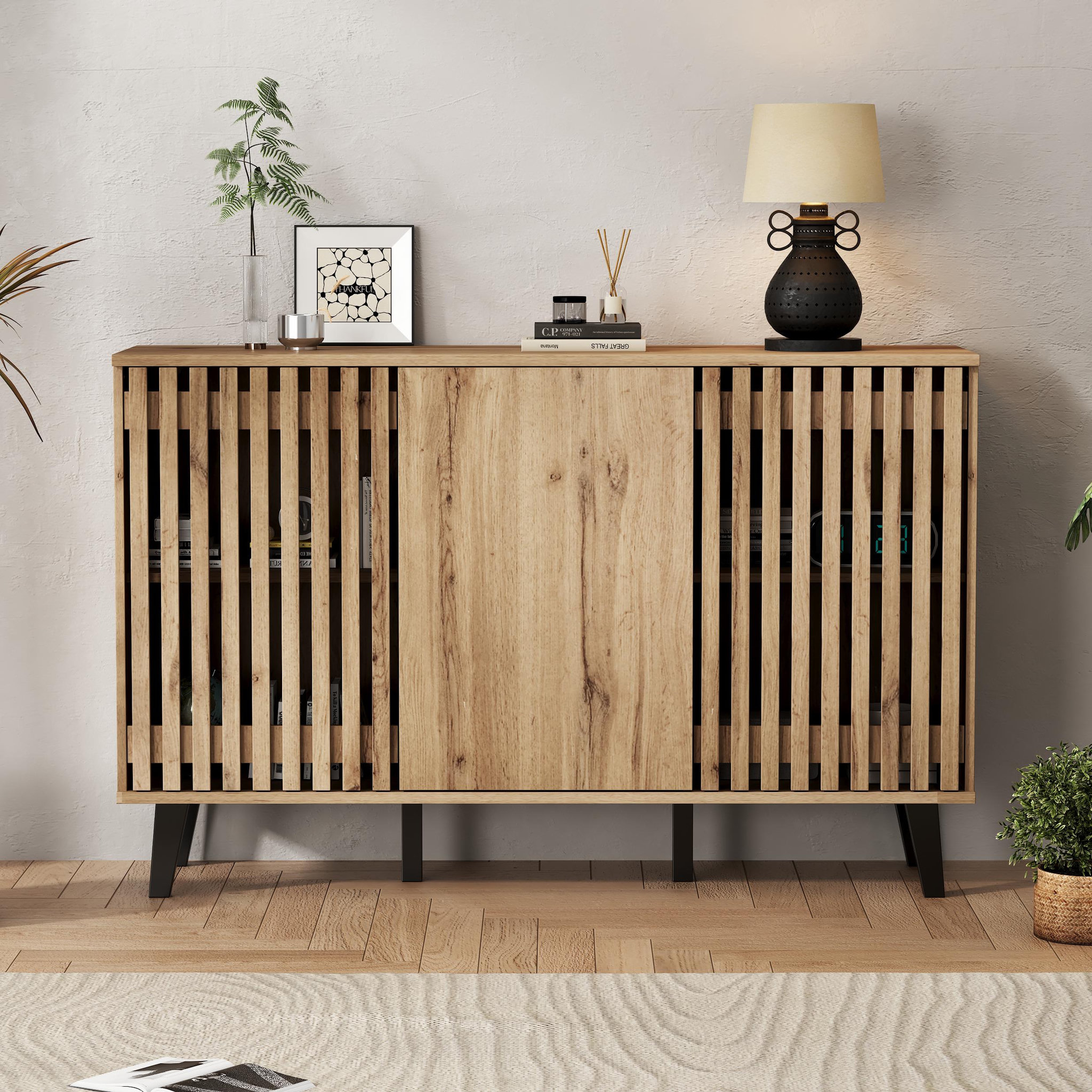 Voir la diapositive 2 : MERAX Buffet 3 porte(s) 0 tiroir(s) - 150 cm naturel panneaux de particules