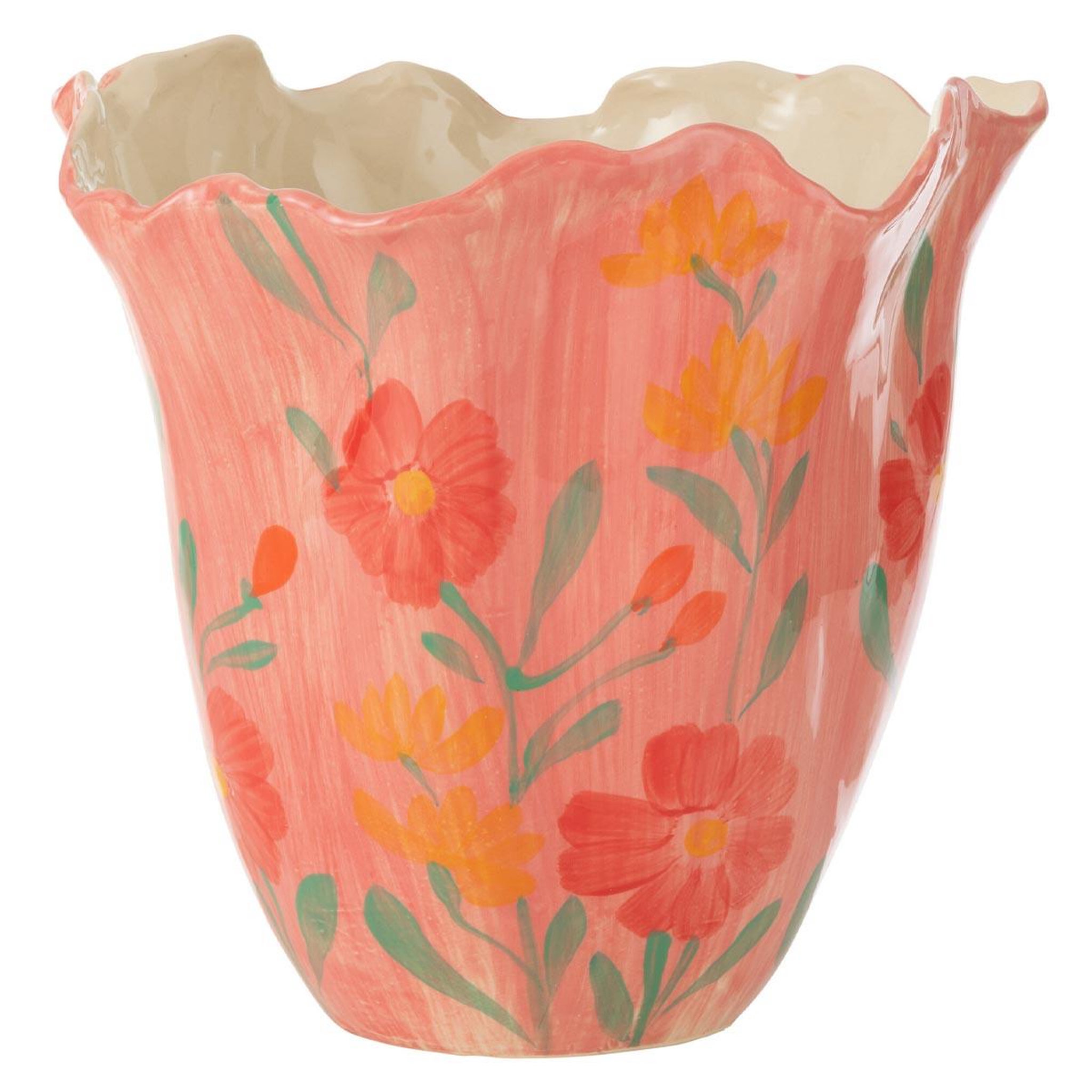 J-LINE Vase déco fleurs en argile  alegria  32cm rose