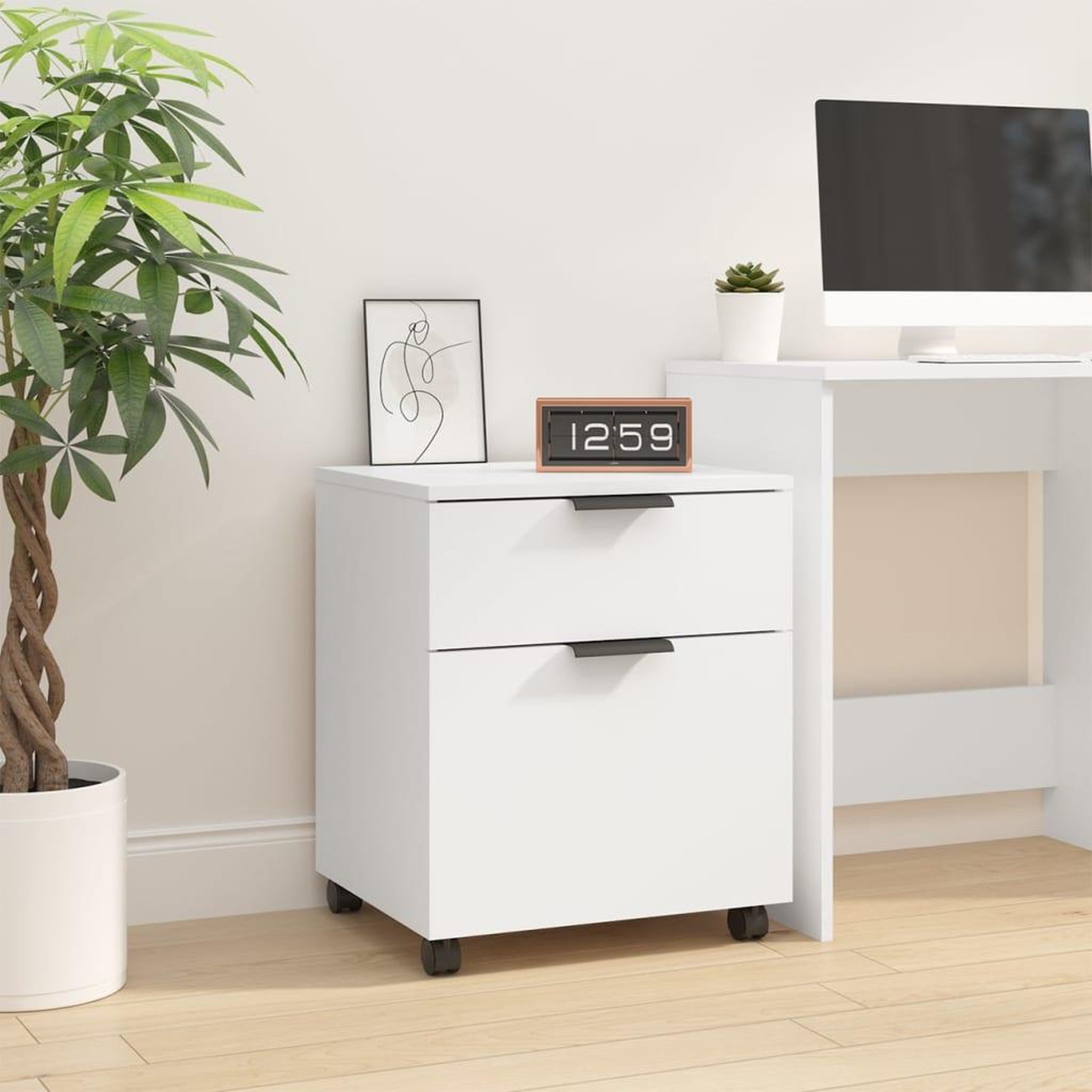 VIDAXL Classeur mobile avec roues Blanc 45x38x54 cm Bois d'ingenierie