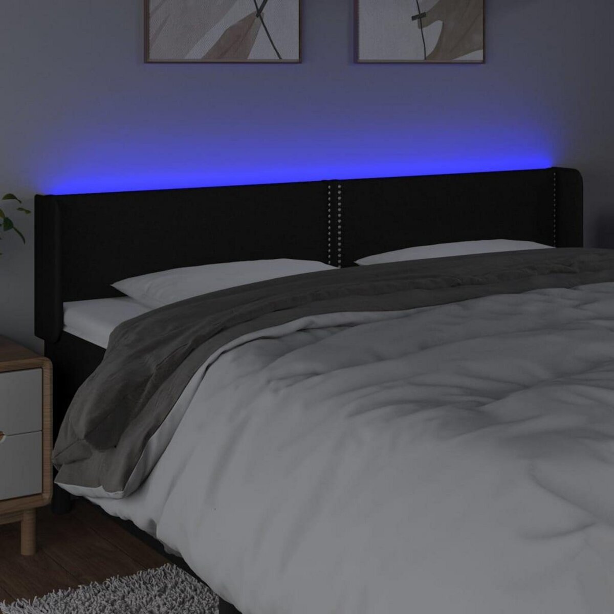 VIDAXL Tete de lit a LED Noir 183x16x78/88 cm Tissu
