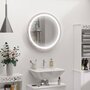 KLEANKIN Miroir salle de bain lumineux LED 48 W - dim. Ø 60 x 4H cm - interrupteur tactile, luminosité réglable - alu. coloris or rose
