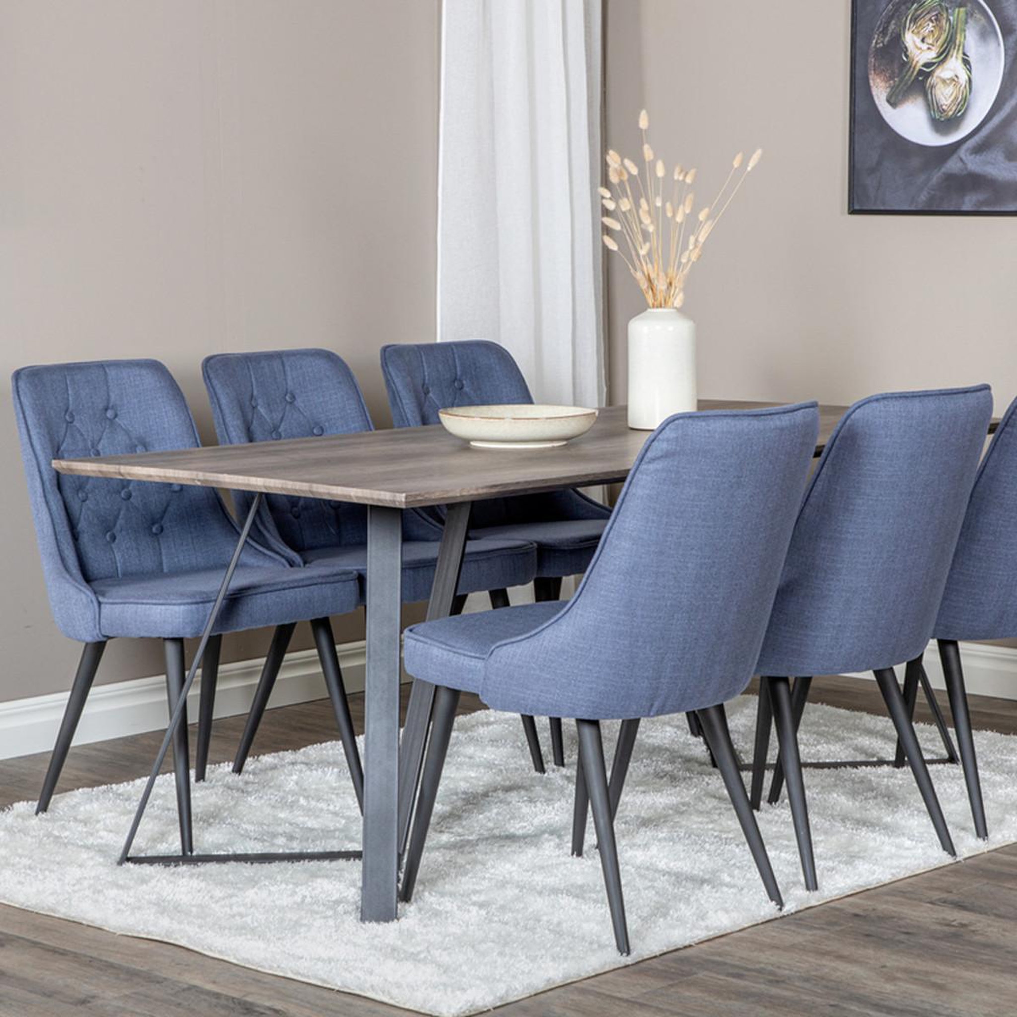 Voir la diapositive 5 : Paris Prix Ensemble table à manger & 6 chaises  marina & deluxe  180cm naturel & bleu