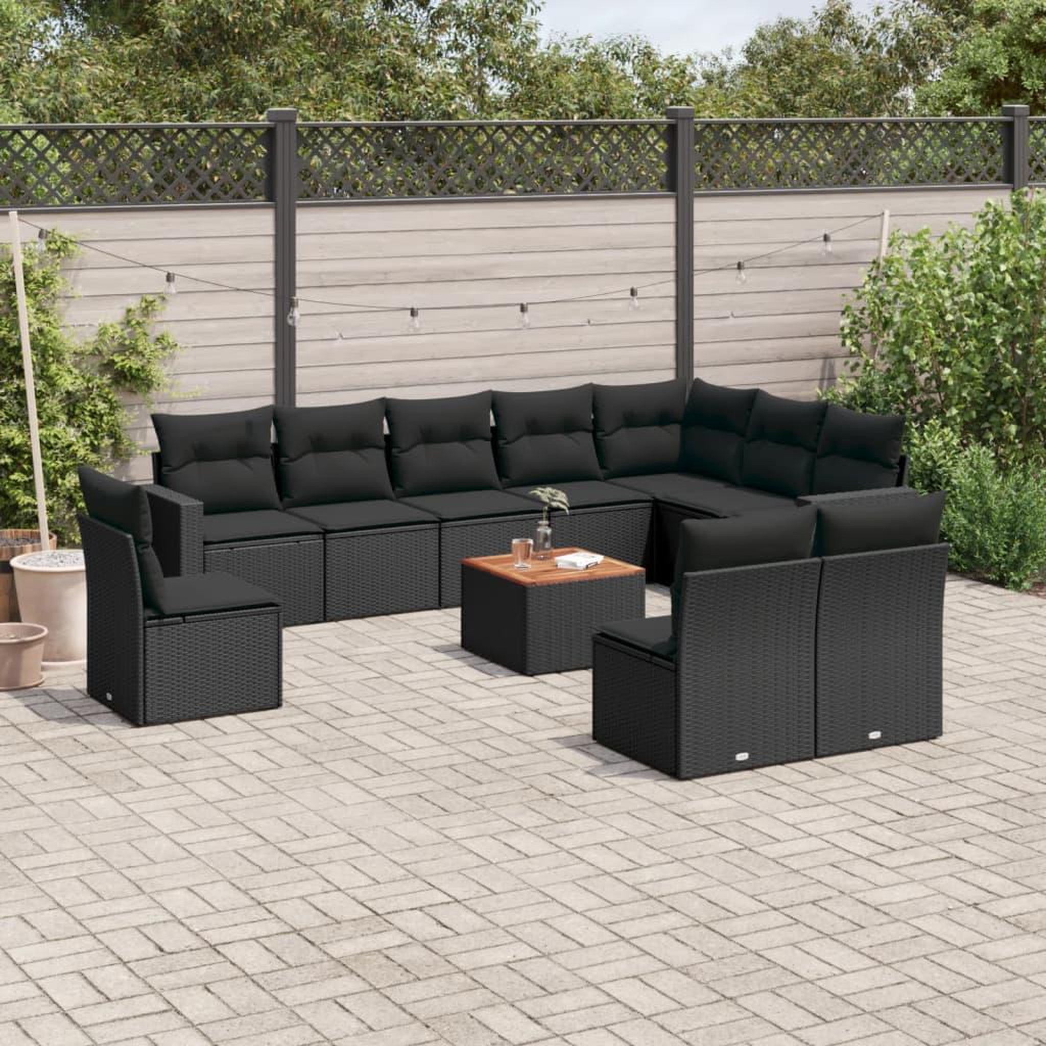 VIDAXL Salon de jardin 11 pcs avec coussins noir resine tressee
