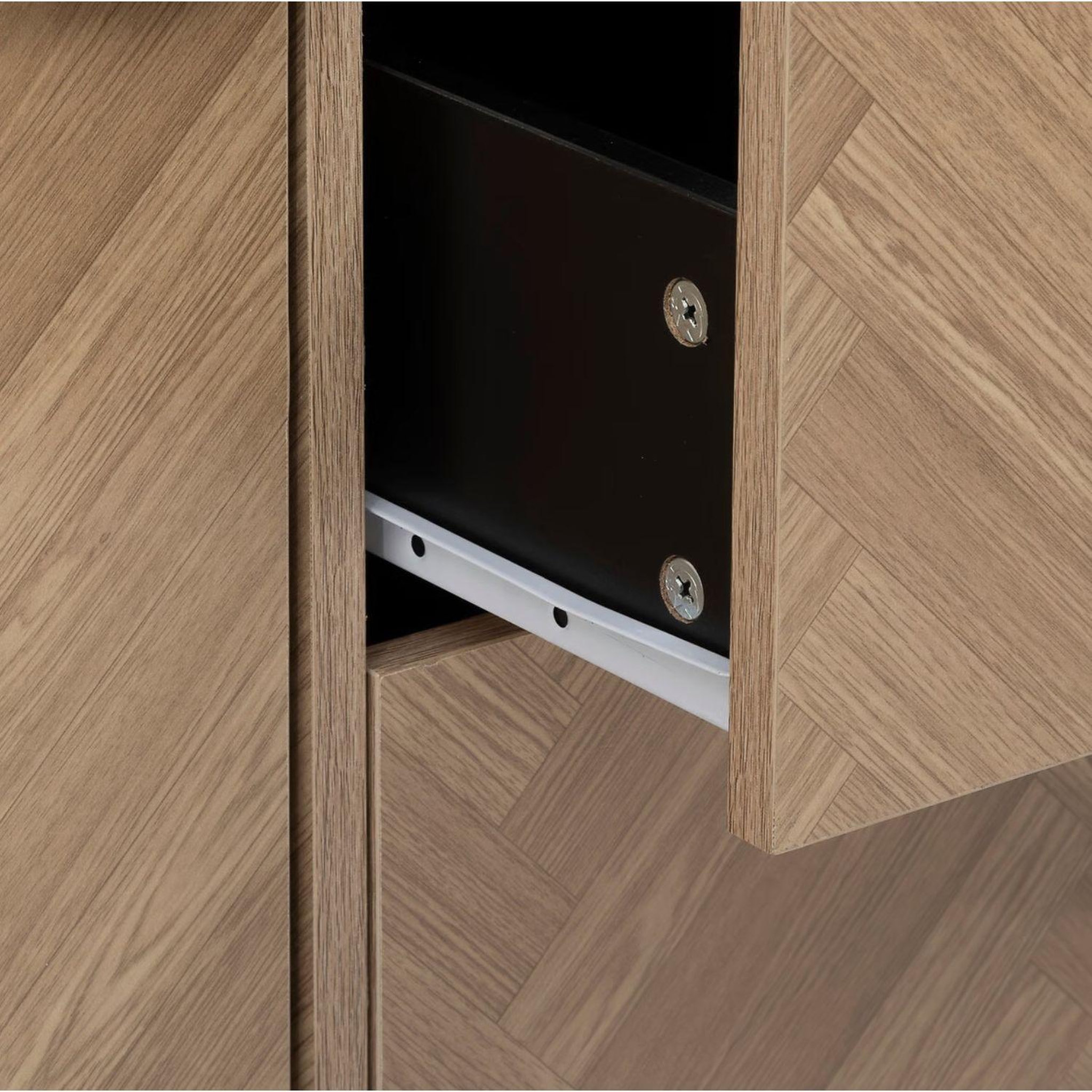 Voir la diapositive 6 : FIVE Buffet 2 portes et 3 tiroirs en bois et métal chevrons - beige et noir