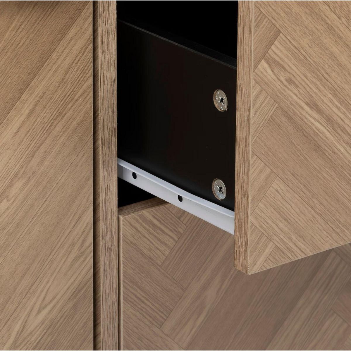 FIVE Buffet 2 portes et 3 tiroirs en bois et métal CHEVRONS - Beige et noir