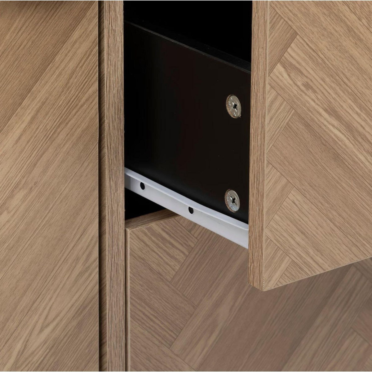 FIVE Buffet 2 portes et 3 tiroirs en bois et métal CHEVRONS - Beige et noir