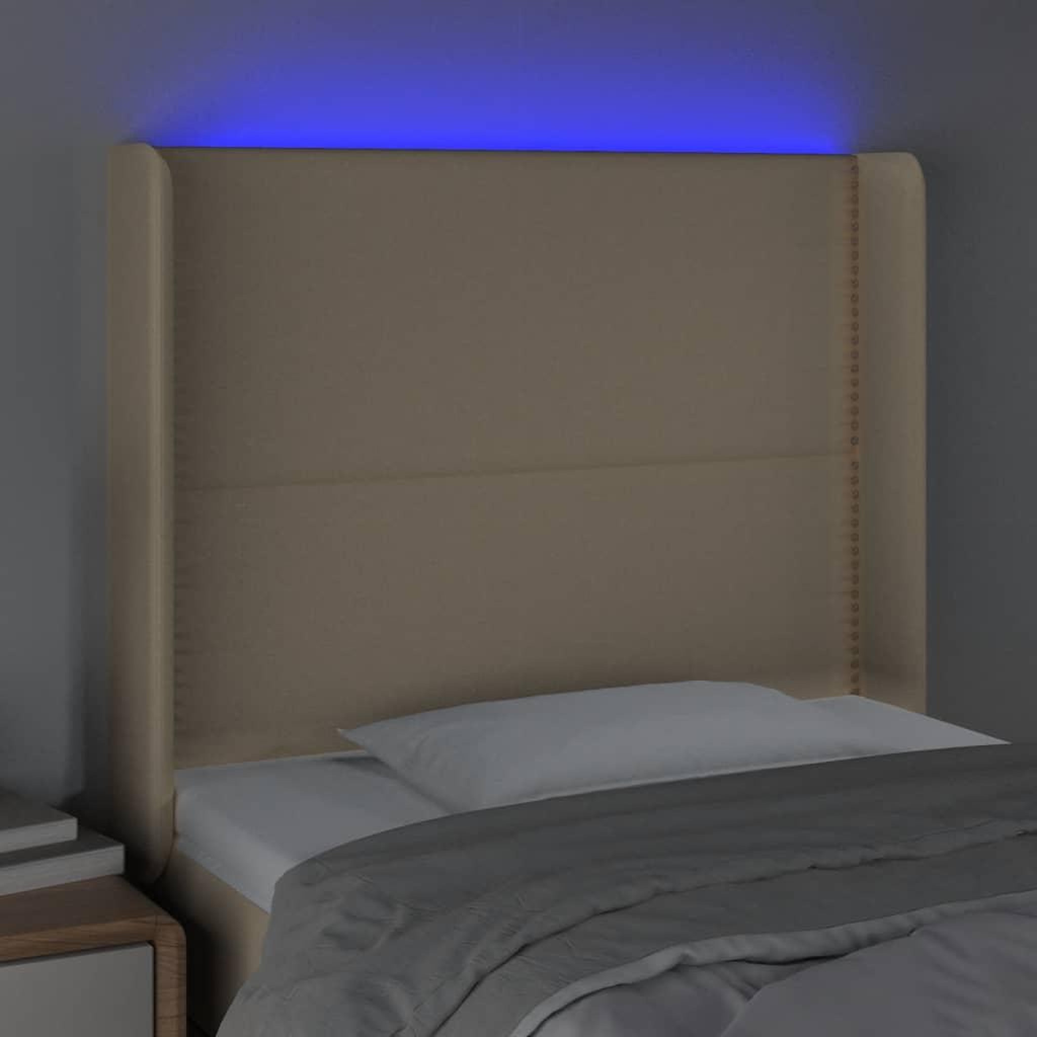 Voir la diapositive 4 : VIDAXL Tete de lit a LED Creme 103x16x118/128 cm Tissu