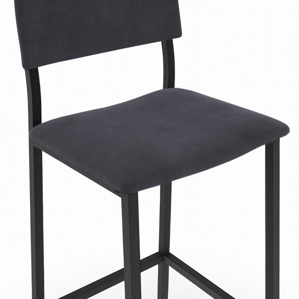 ID MARKET Lot de 4 tabourets de bar AUBIN avec dossier chaise de cuisine velours gris anthracite