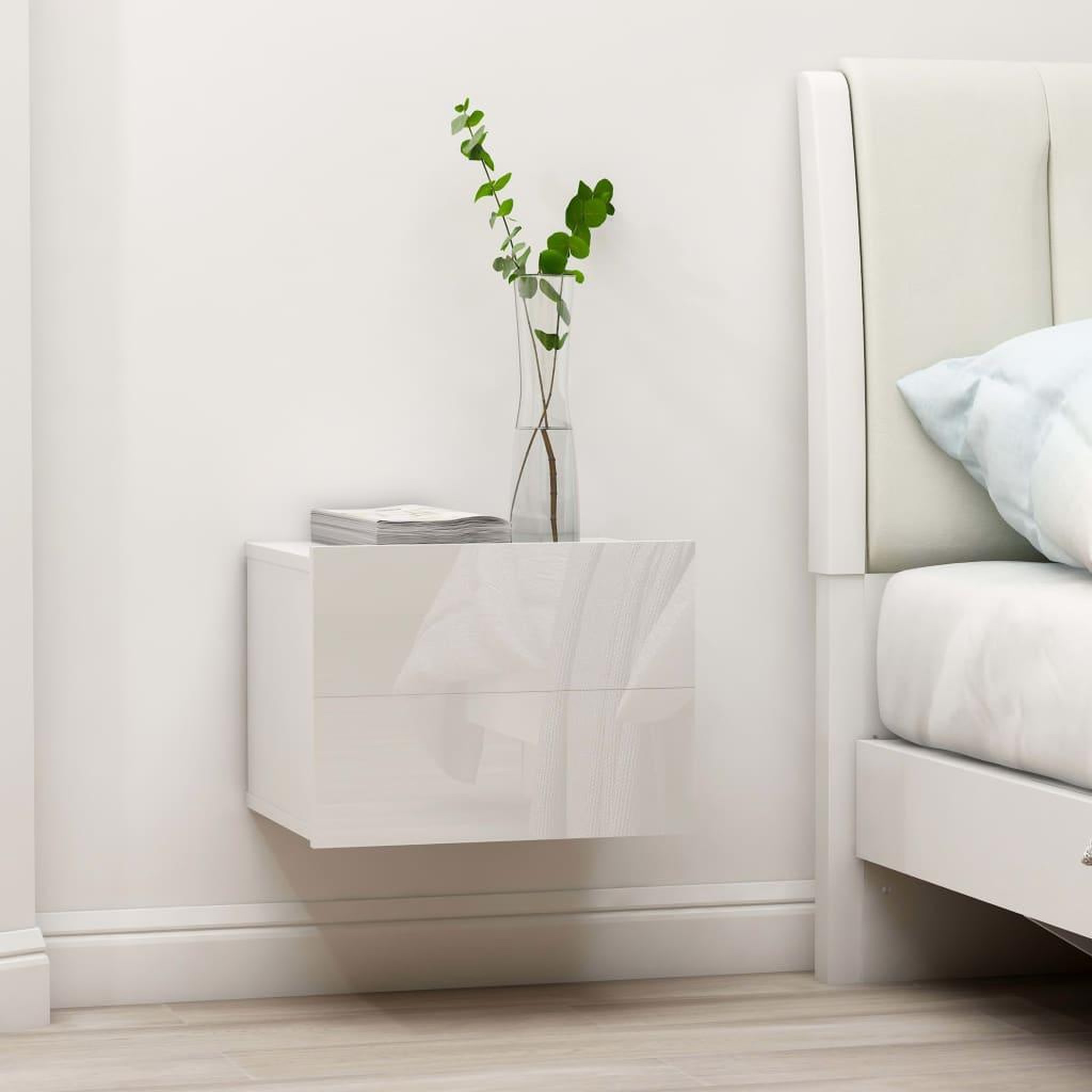 Voir la diapositive 1 : VIDAXL Tables de chevet 2pcs Blanc brillant 40x30x30cm Bois ingenierie