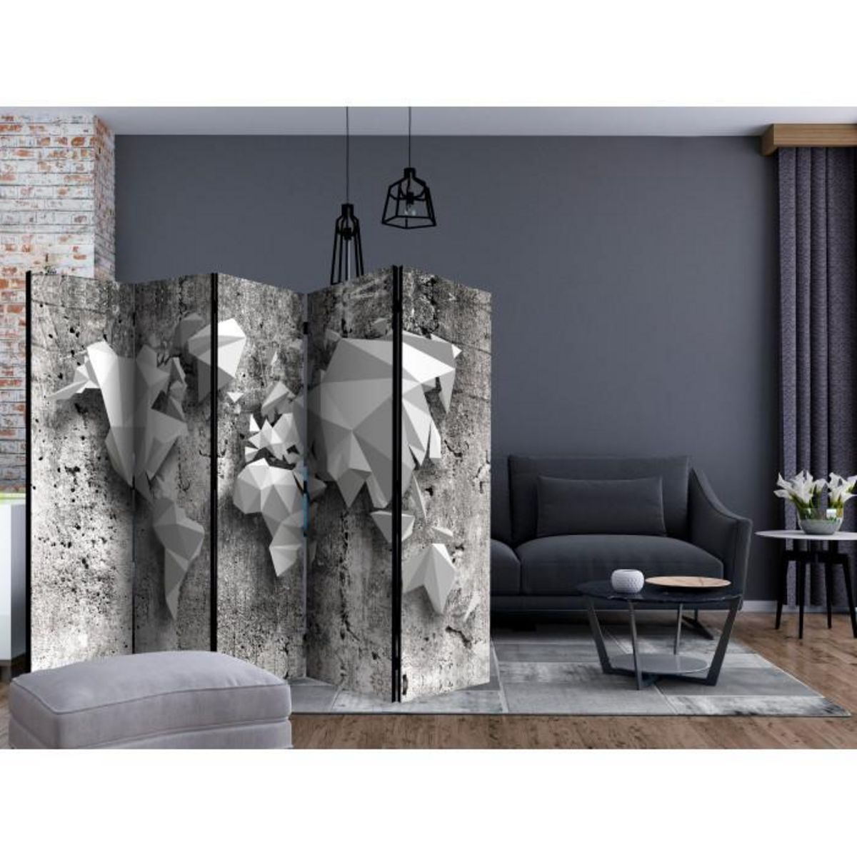 Paris Prix Paravent 5 Volets  World Map : Origami  172x225cm