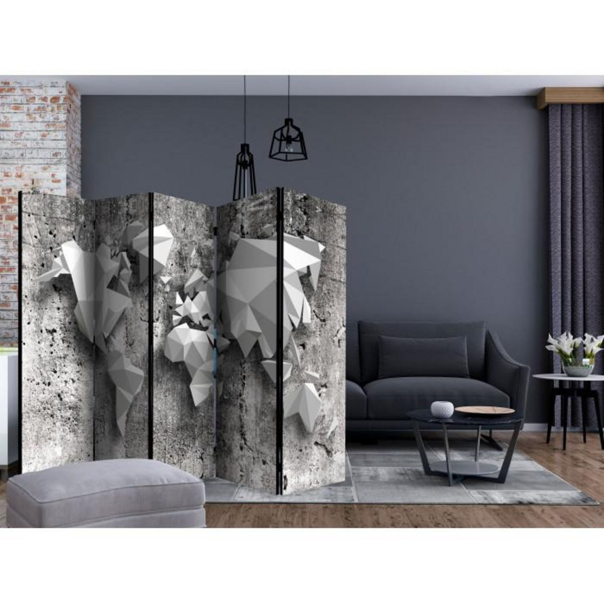 Paris Prix Paravent 5 Volets  World Map : Origami  172x225cm