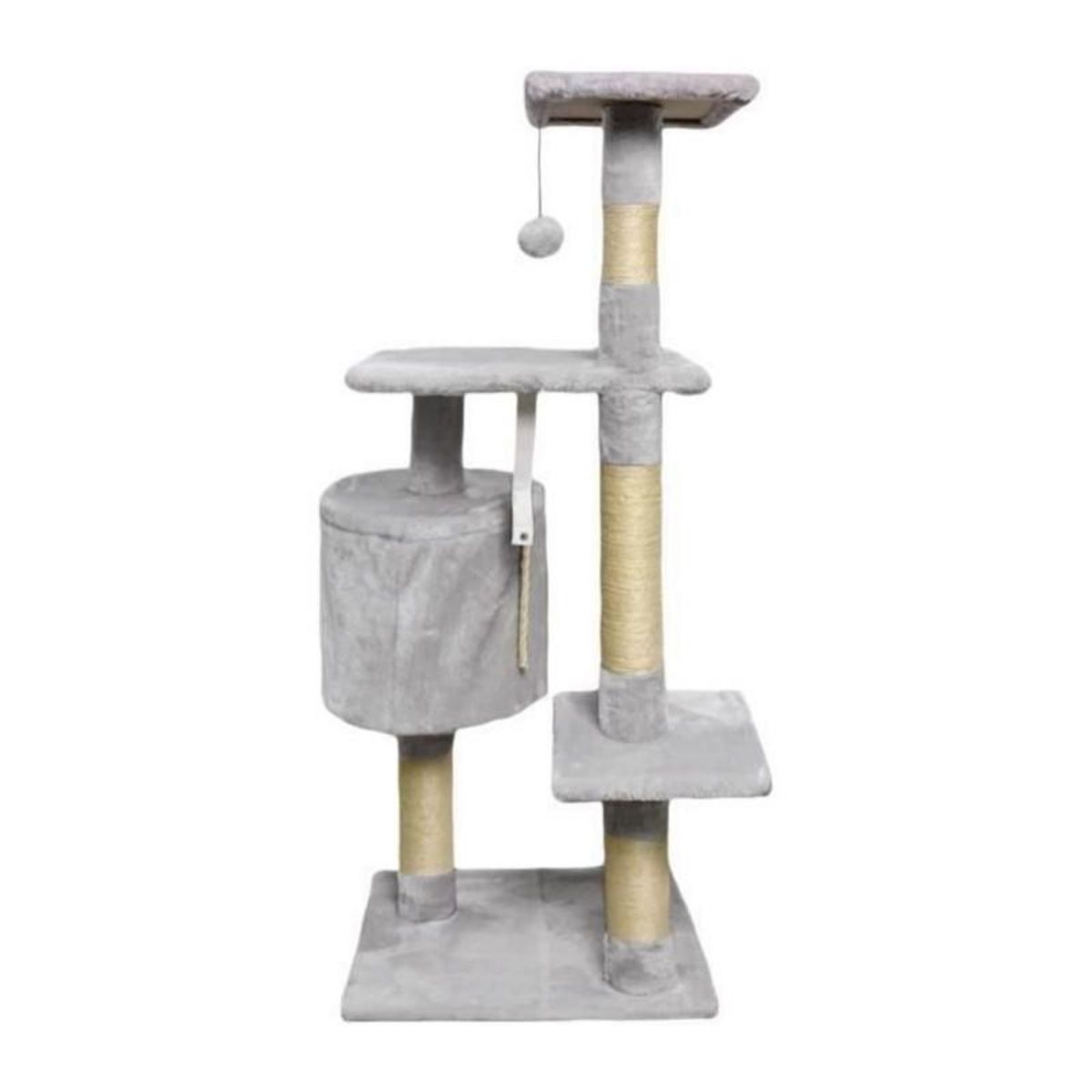 PALOMAR Arbre a chat - 40 x 40 x 110 cm - PALOMA - Gris - 3 plateformes, 1 corde, 1 niche , poteaux a griffer