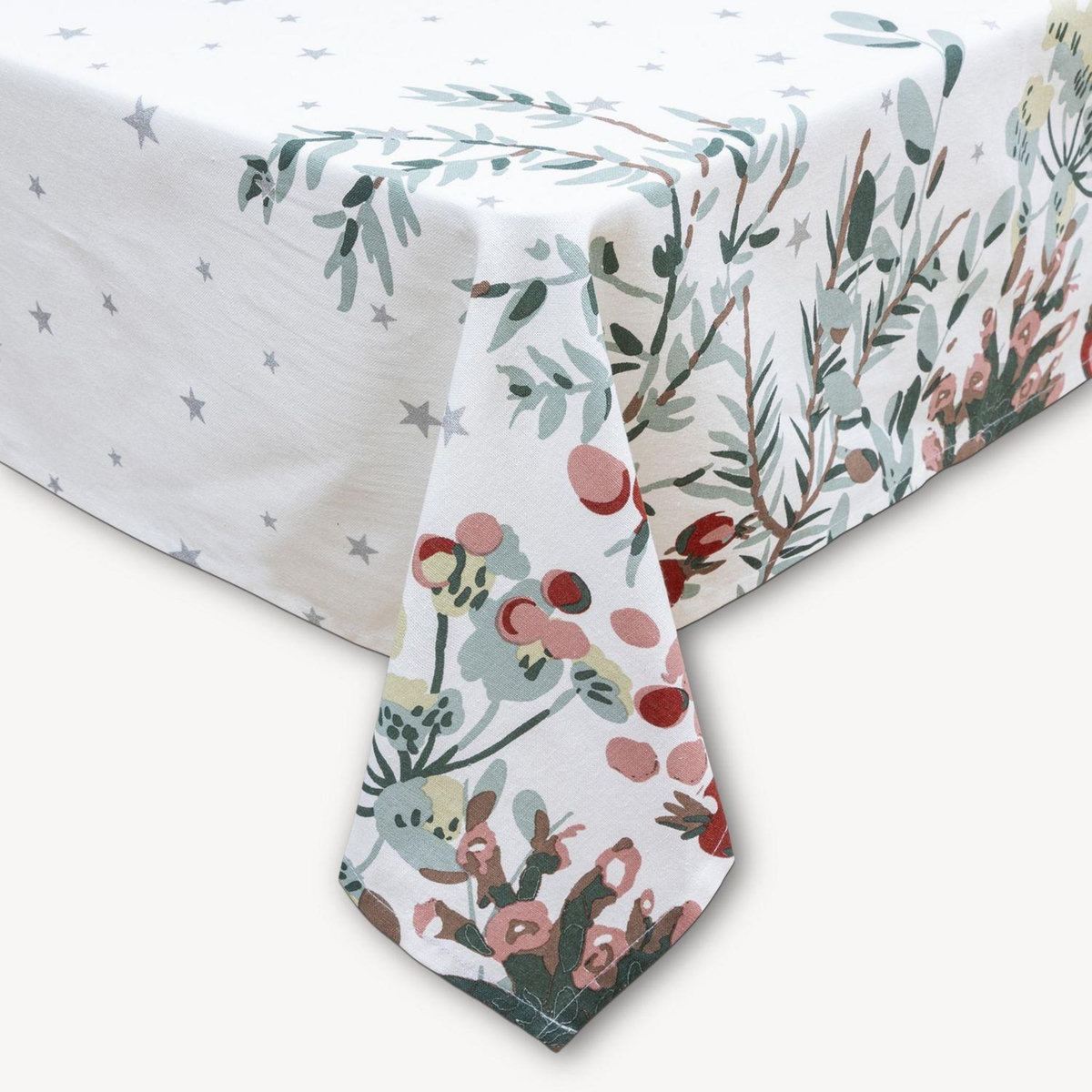 FEERIC LIGHT & CHRISTMAS Nappe de Noël rectangulaire motifs branches et étoiles - 140 x 240 cm - Blanc