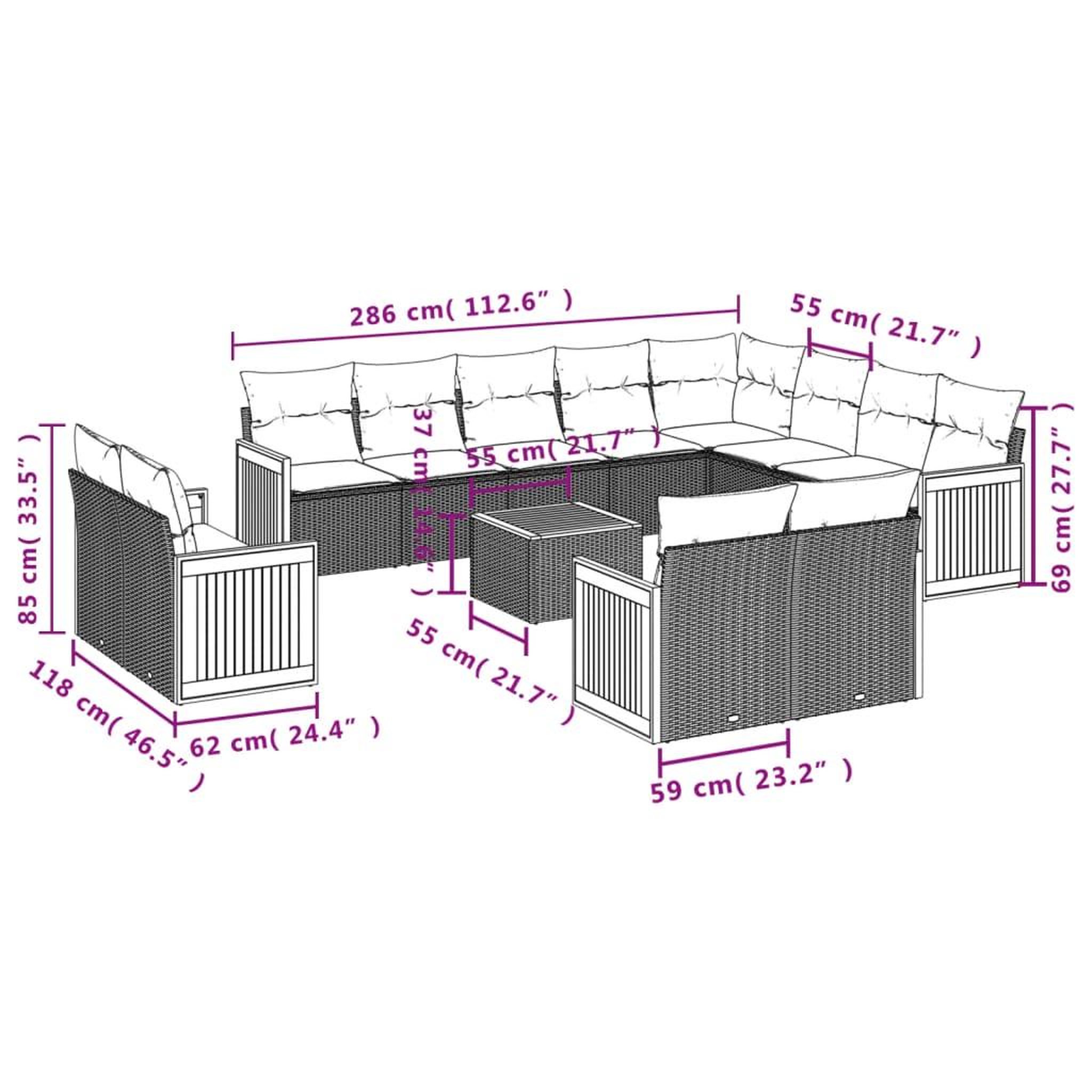 Voir la diapositive 4 : VIDAXL Salon de jardin avec coussins 13 pcs noir resine tressee